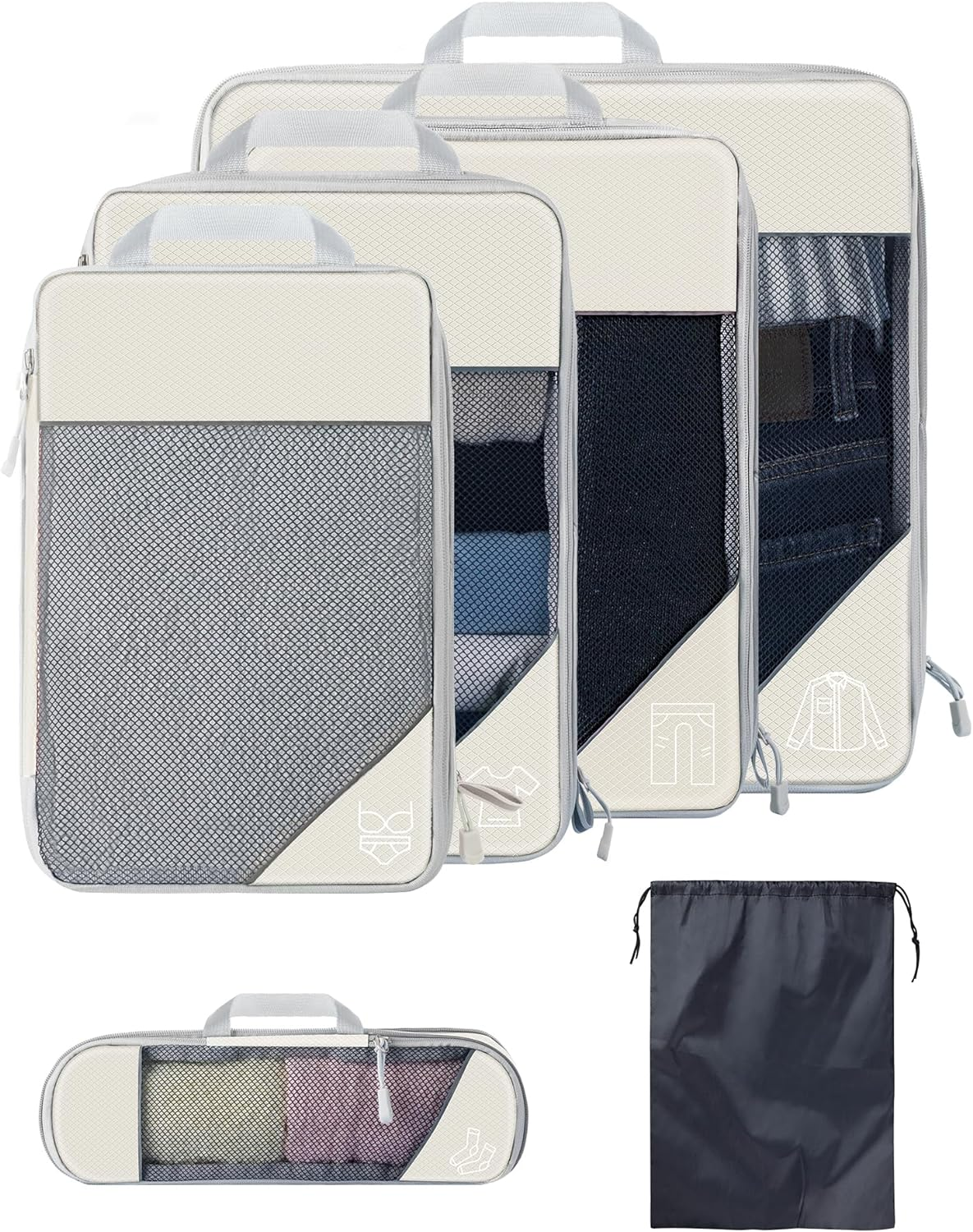 Compression Packing Cubes for Suitcases, Extensible Travel Packing Cubes, Mesh Luggage Suitcase Organizer Bags, Large Medium Small Slim Packing Cube, Travel Suitcase Accessories