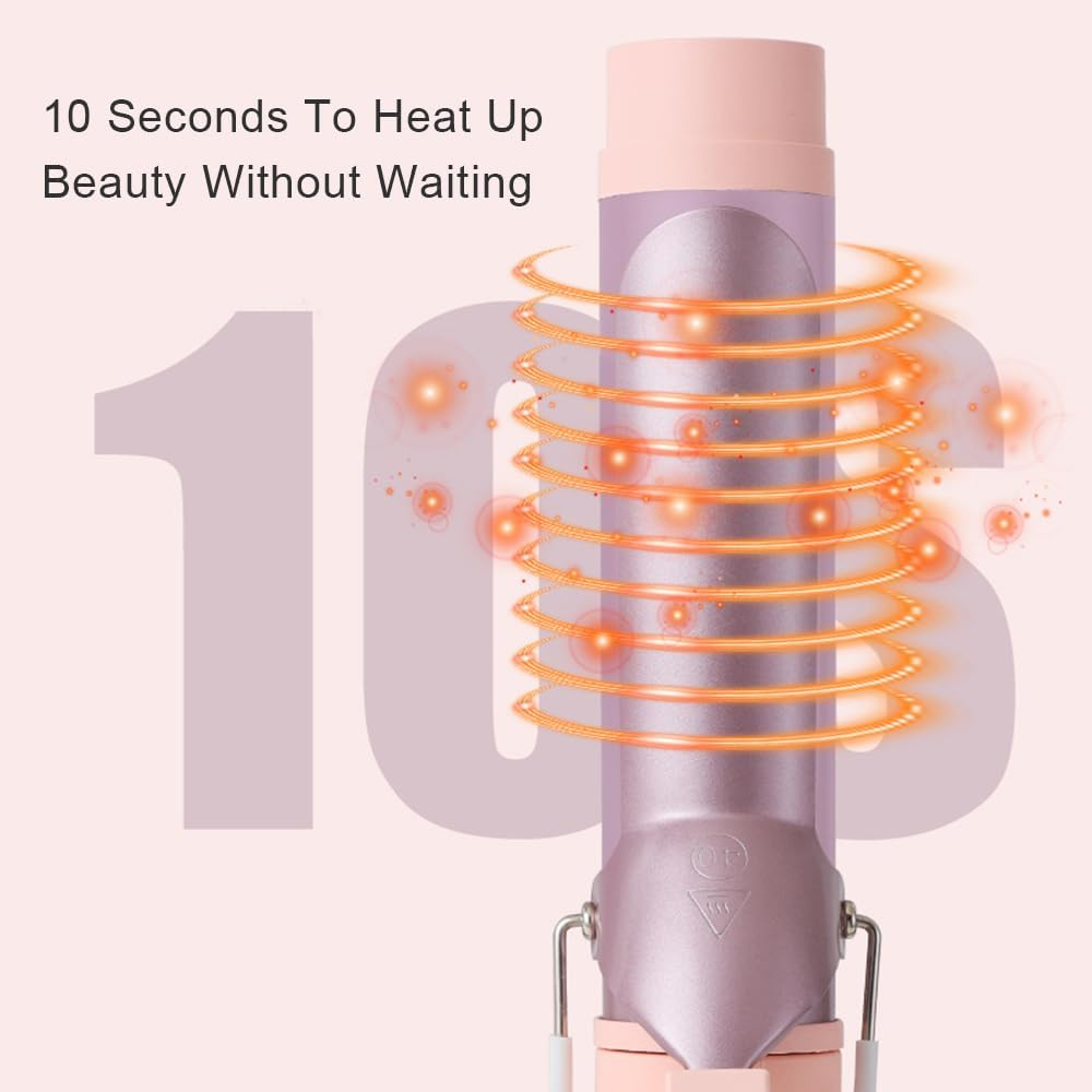 Frafuo Hair Curling Wand-40Mm Wave Hair Curler-5 Temperature Adjustable Temperature Ceramic Crimper Hair Curling Iron for Short/Medium/Long Hair-Wave Curling Iron for 50 Mins Auto-Off, Pink-Purple image number 4