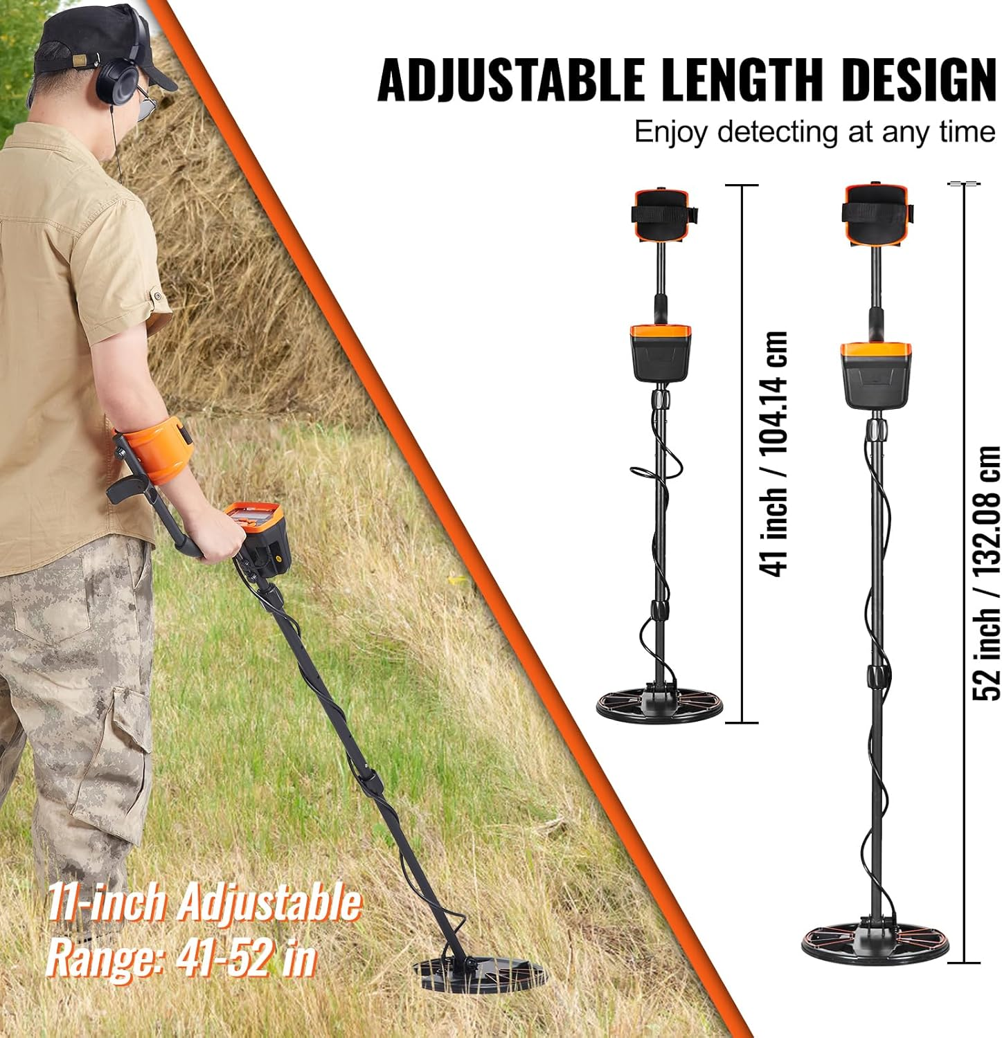 VEVOR Metal Detector for Adults&Kids, 250Mm, Professional Adjustable Higher Accuracy Gold Detector, IP68 Waterproof Coil with LCD Display 7 Modes Advanced DSP Chip, for Detecting Gold Treasure Hunting image number 2