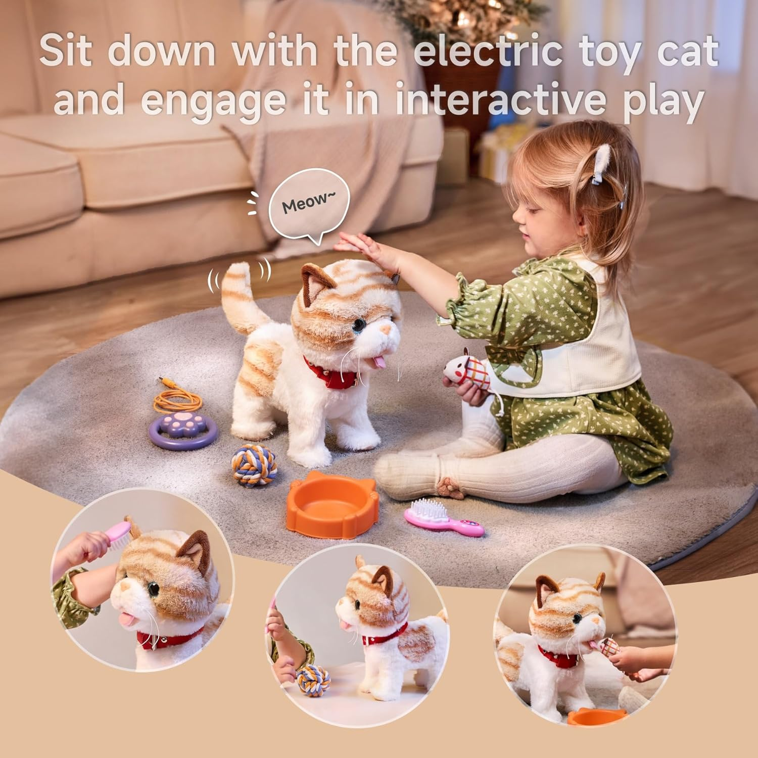 OR or TU Walking Talking Toy Cat with Remote Control Leash, Plush Pet Electronic Interactive Toys for Kids, Wag Tail, Singing, Pretend Dress up Realistic Stuffed Cat Age 3 4 5+ Years Old Best Gift image number 6