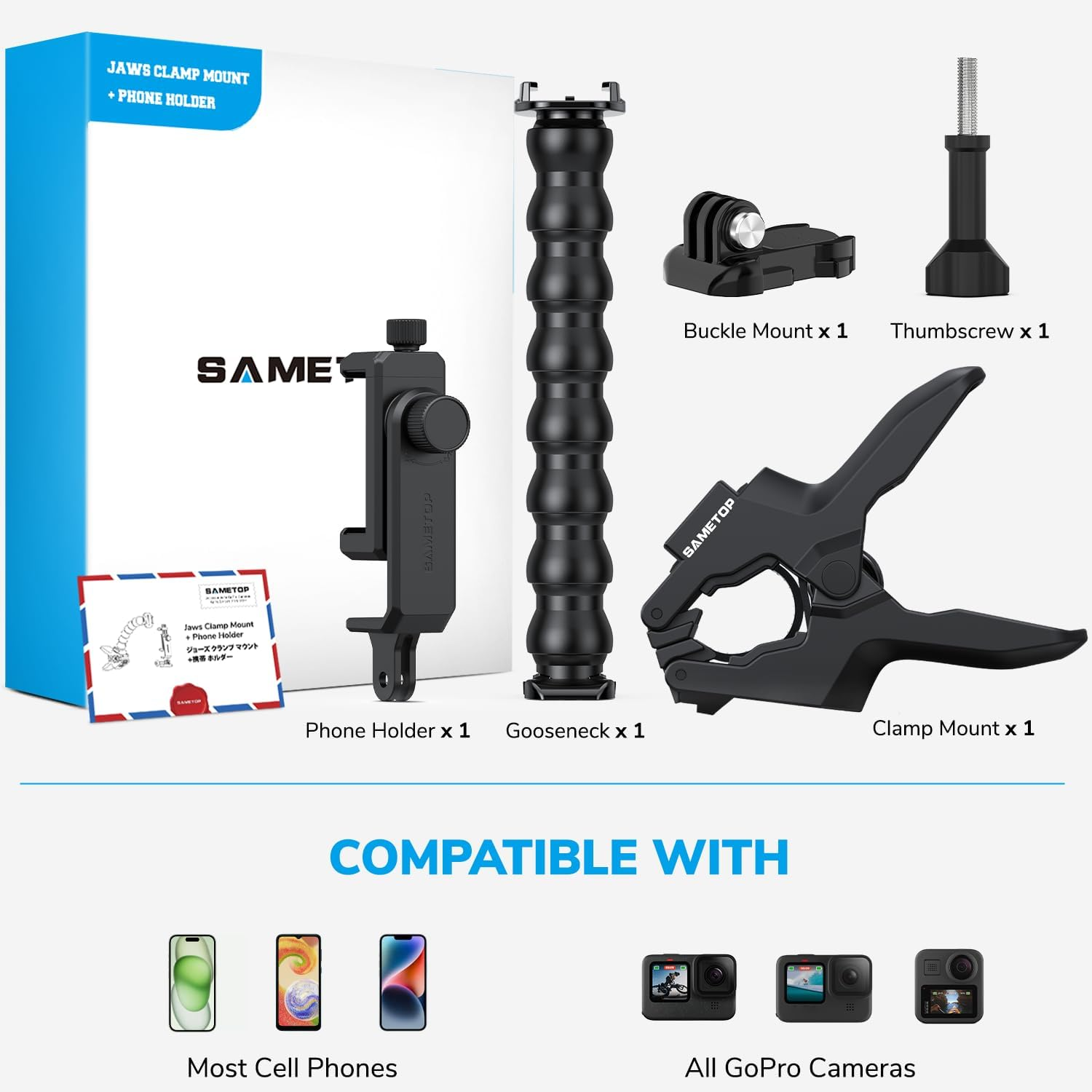 Sametop Phone Holder Clamp Mount Gooseneck Clip Cell Phone Stand for Desk Pole Compatible with Iphone 16 15 14 Pro Max plus 13 12 11 SE XS XR X 8 7 6 Samsung Gopro and All 4-7" Devices