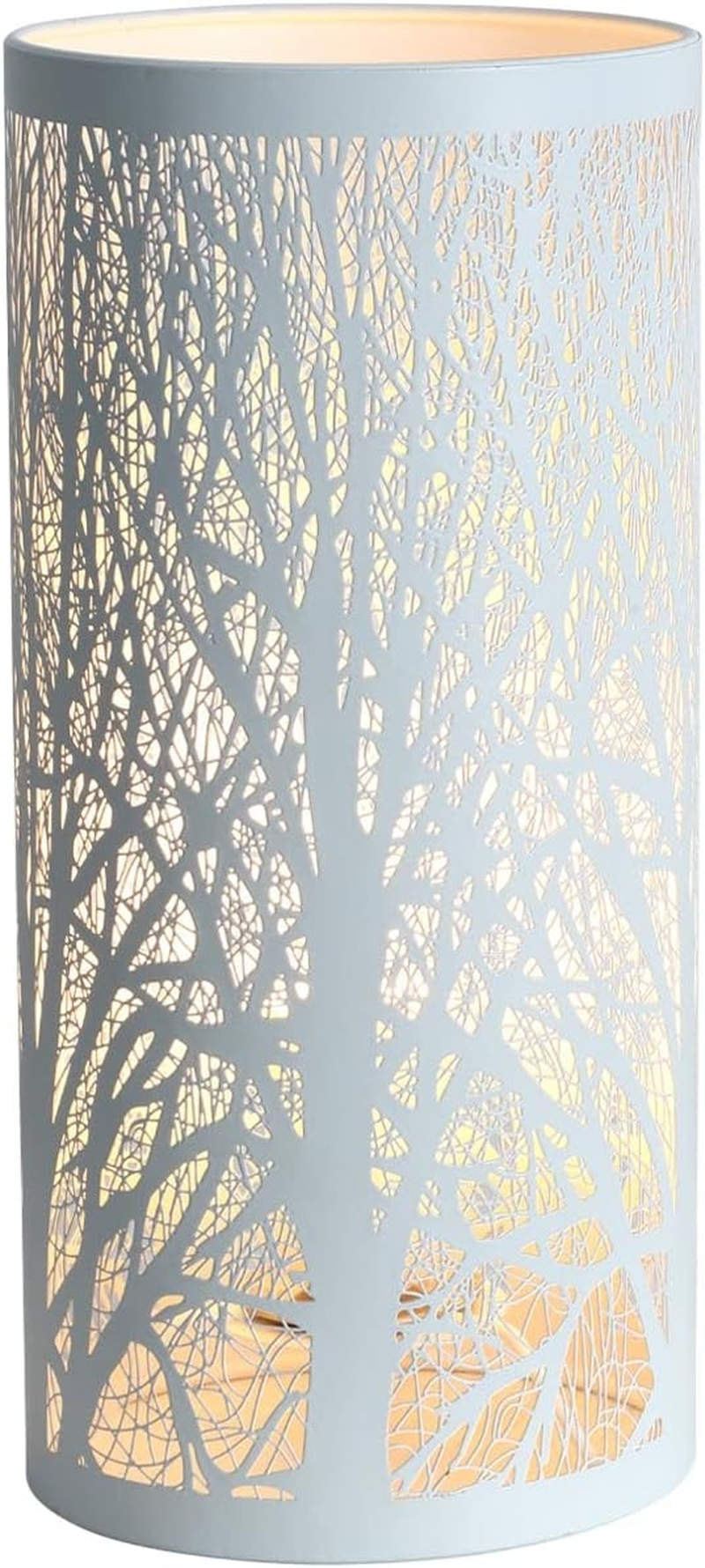 Lightsup Online White Forest Hollow-Out Decorative Table Lamp with Metal Cylindrical Shade, E27 Bulb Base Bedside Lamp - Button Control Nightstand Lamp for Living Room, Bed Room, Lounge, Kids Room image number 3