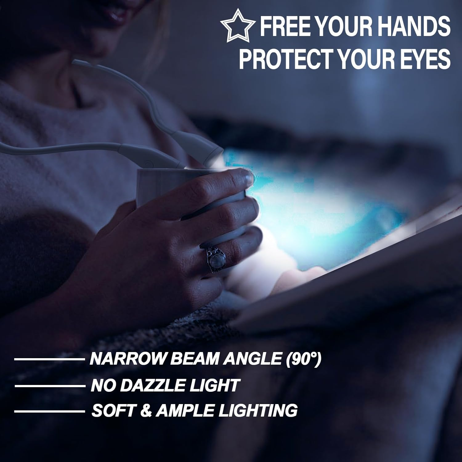 TINYOUTH White Neck Lamp for Reading, 1000Mah USB Rechargeable Book Neck Light Knitting Light with 3 Light Modes Stepless Dimming for Fishing Repairing Sewing Craftwork Crocheting image number 2