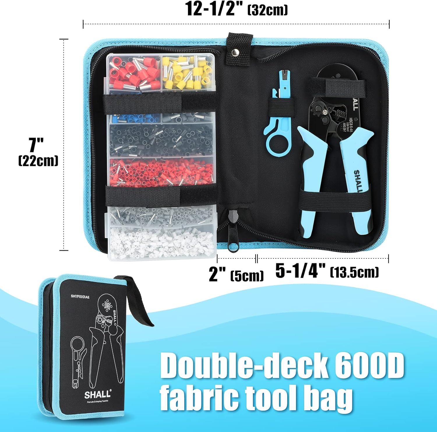 SHALL Crimper Tool, 1800-Piece Wire Ferrule Kit with Wire Stripper, Self-Adjustable Ratchet Wire Crimper Kit for Electricians, for AWG 28-7 (0.08-10Mm&sup2;) Electrical Wire Connectors, Carry Bag Included image number 1