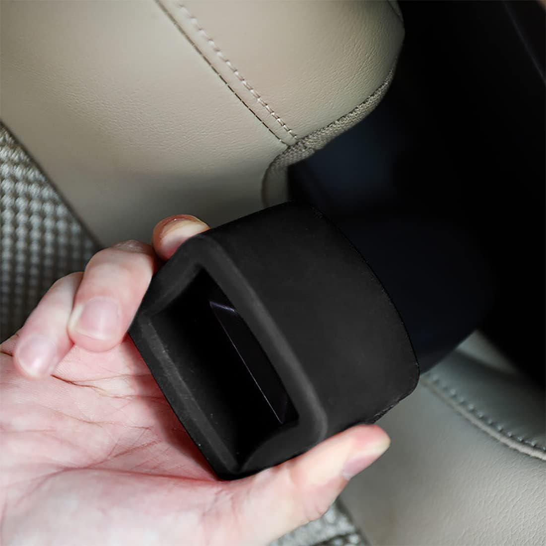 2-Pack Car Seat Belt Buckle Holder, Car Seatbelt Buckle Guard (BPA Free), Durable Silicone Material, Seat Belt Holder Upright Your Seat Belt Receiver for Easy Access (Black) - Black image number 5