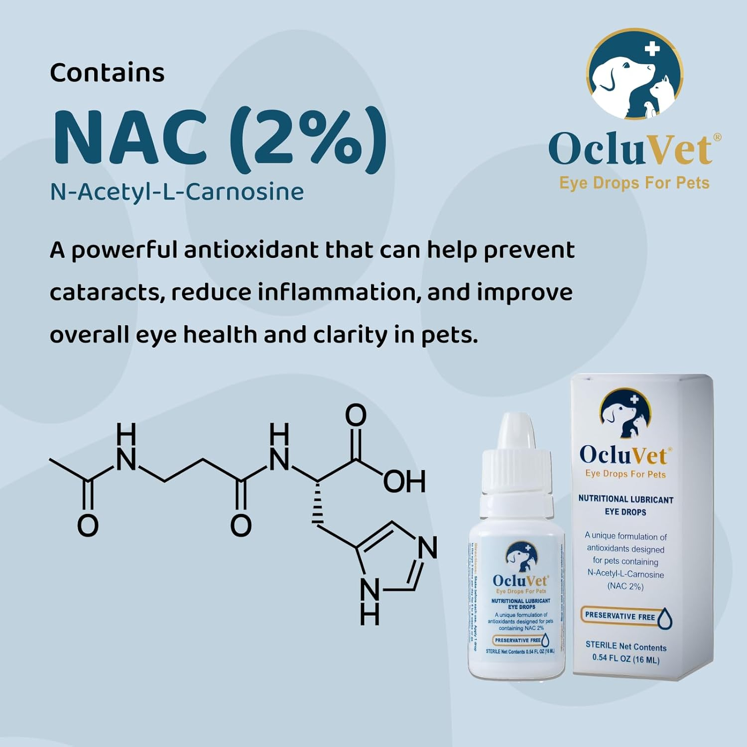 Ocluvet Eye Drops for Pets | Clinically Studied Antioxidants for Pets with Cataracts | Made in the USA | Includes 2% N-Acetyl-L-Carnosine (NAC) | 16Ml image number 2
