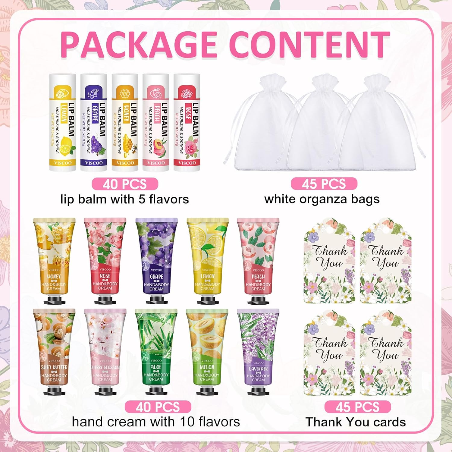 VISCOO 40 Sets Hand Cream Bulk and Lip Balm Bulk Set, Bridal Shower Favors and Wedding Favors for Guests with Thank You Card and Organza Bags, Baby Shower Party Favors, Thank You Gifts for Women image number 3