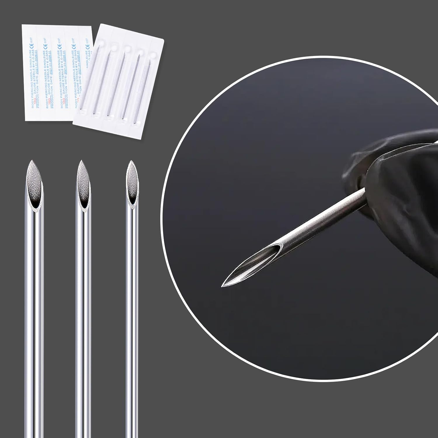 16G Body Piercing Needles,10Pcs DJCIW Sterile Disposable Stainless Steel Needles for Ear, Nose, Navel, Nipple, Lip -Ultra Sharp image number 2