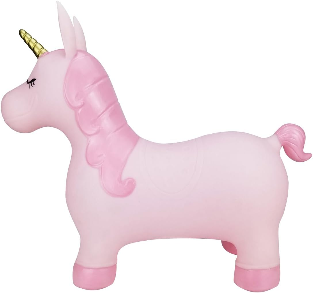 Kaper Kidz Bouncy Rider Pink Pearl the Unicorn &ndash; Inflatable Ride-On Toy for Kids up to 50Kg, Ages 12 Months+ with Hand Pump Included image number 1
