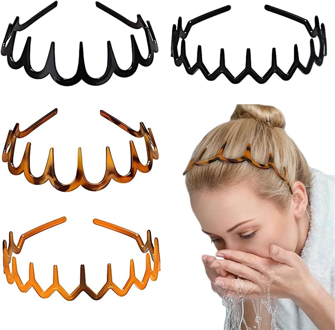 DWFEYOI Zigzag Hair Band Pack of 4 Shark Tooth Hair Comb Hair Band Wavy Plastic Headband Make up Headband for Sports Fitness Daily for Women and Girls, Hair Band Women image number 4