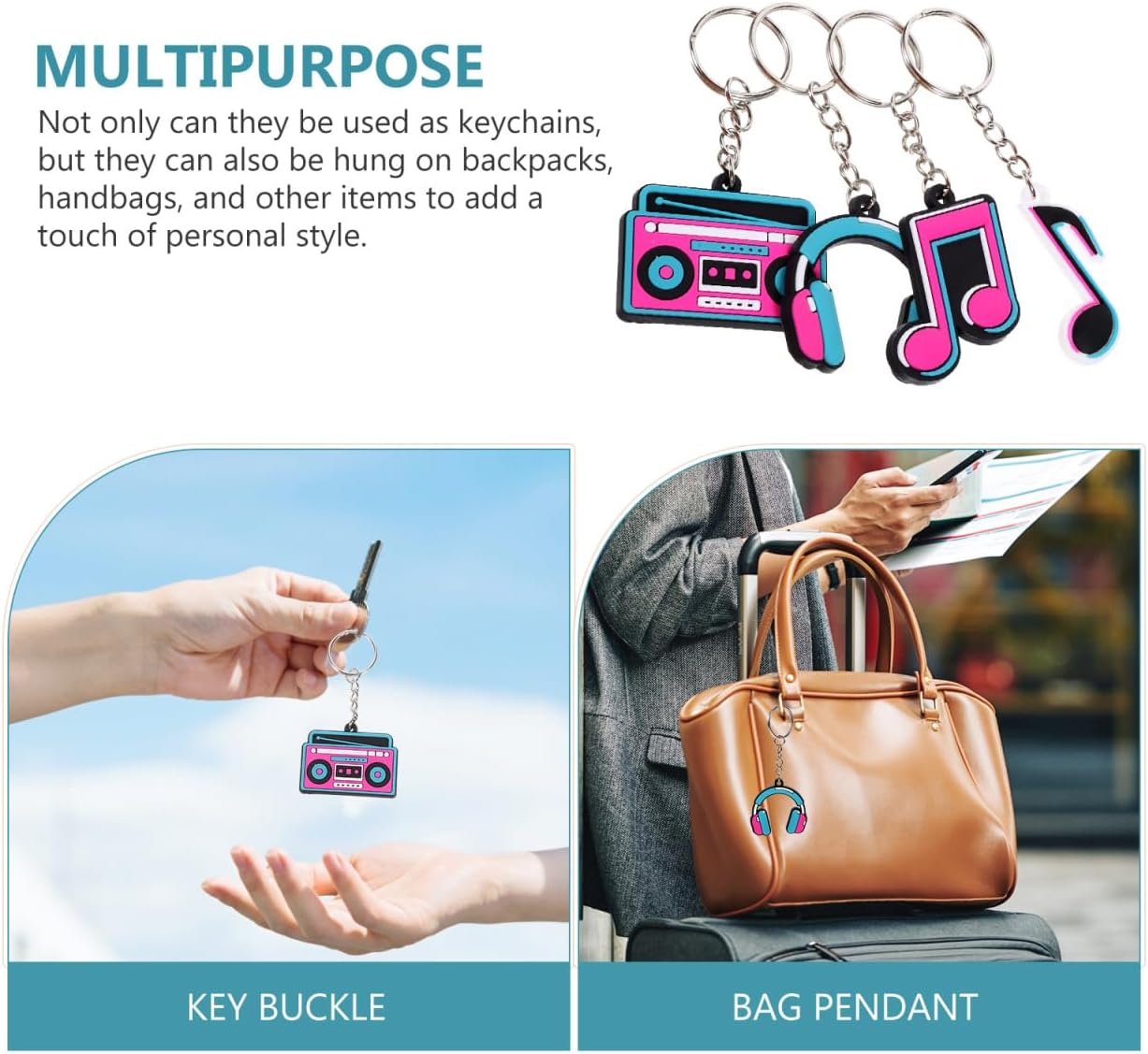 Alasum Music Party Keychain - 20Pcs Pvc Musical Note Keychain Assorted Colors for Party Favors and Decoration