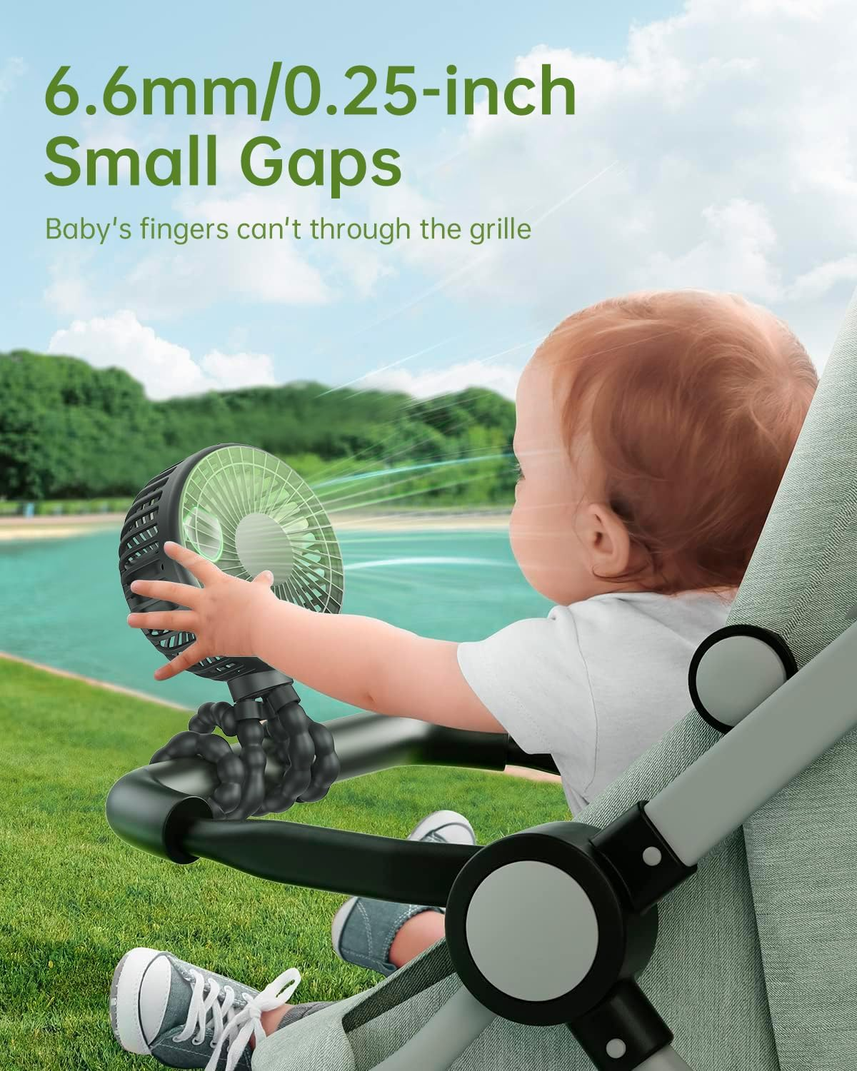 STORM HERO Pram Fan - Portable Stroller Fan for Baby, USB Rechargeable Personal Fan, Mini Handheld Fan, Desk Fan 4000Mah, Adjustable 3 Speeds for Travel, Car Seat, Bike, Camping, Office and Bedroom image number 3