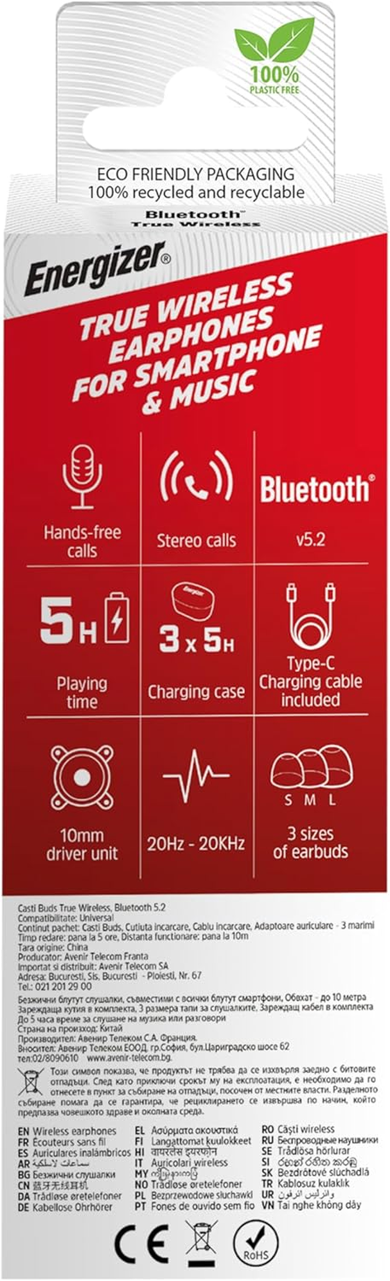 Energizer - Bluetooth Headphones 5.2, 5 Hours Use, Touch Control, Pairing, Handsfree, Stereo Sound - White image number 2