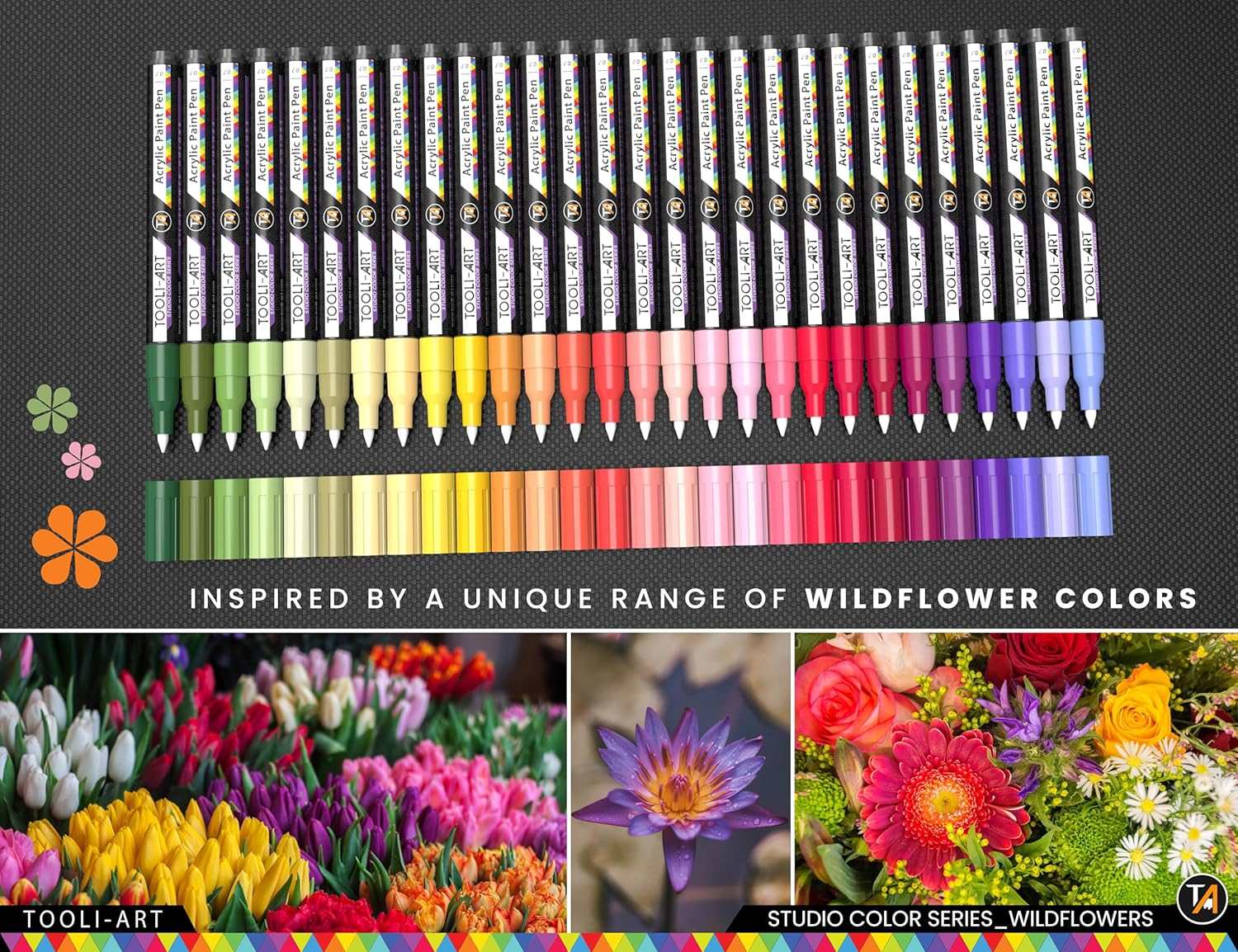 28 Wildflower Colours Acrylic Paint Pens Studio Colour Series Markers Set 0.7Mm Extra Fine Tip, Rock Painting, Glass, Mugs, Wood, Metal, Canvas, DIY, Detailing. Non Toxic, Waterbased, Quick Drying image number 4