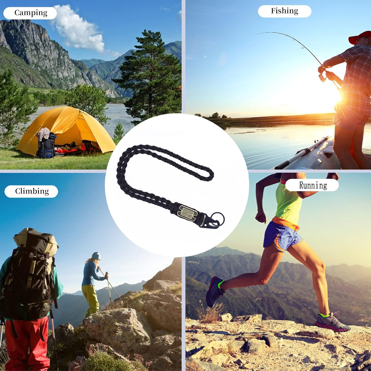 Heavy Duty Braided Paracord Lanyard Keychain with USA Flag, Parachute Rope Necklace Keychains, Braided Strong Lanyard image number 1