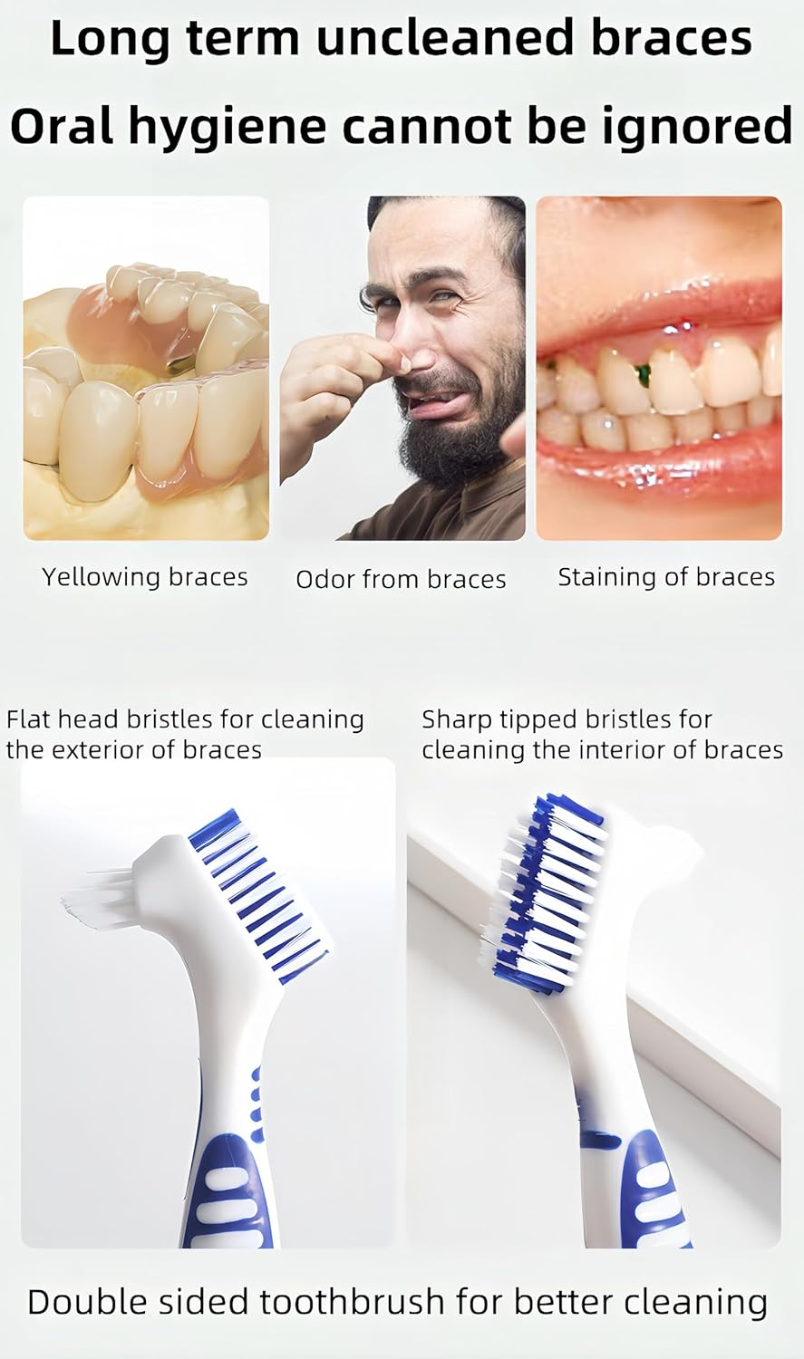 Denture Cleaning Brushes 2-Pack with Dual-Angle Heads - Soft Nylon Bristles & Ergonomic Grip, Travel Denture Brush Kit for Seniors (Green/Purple) | Denture Care Essentials image number 6