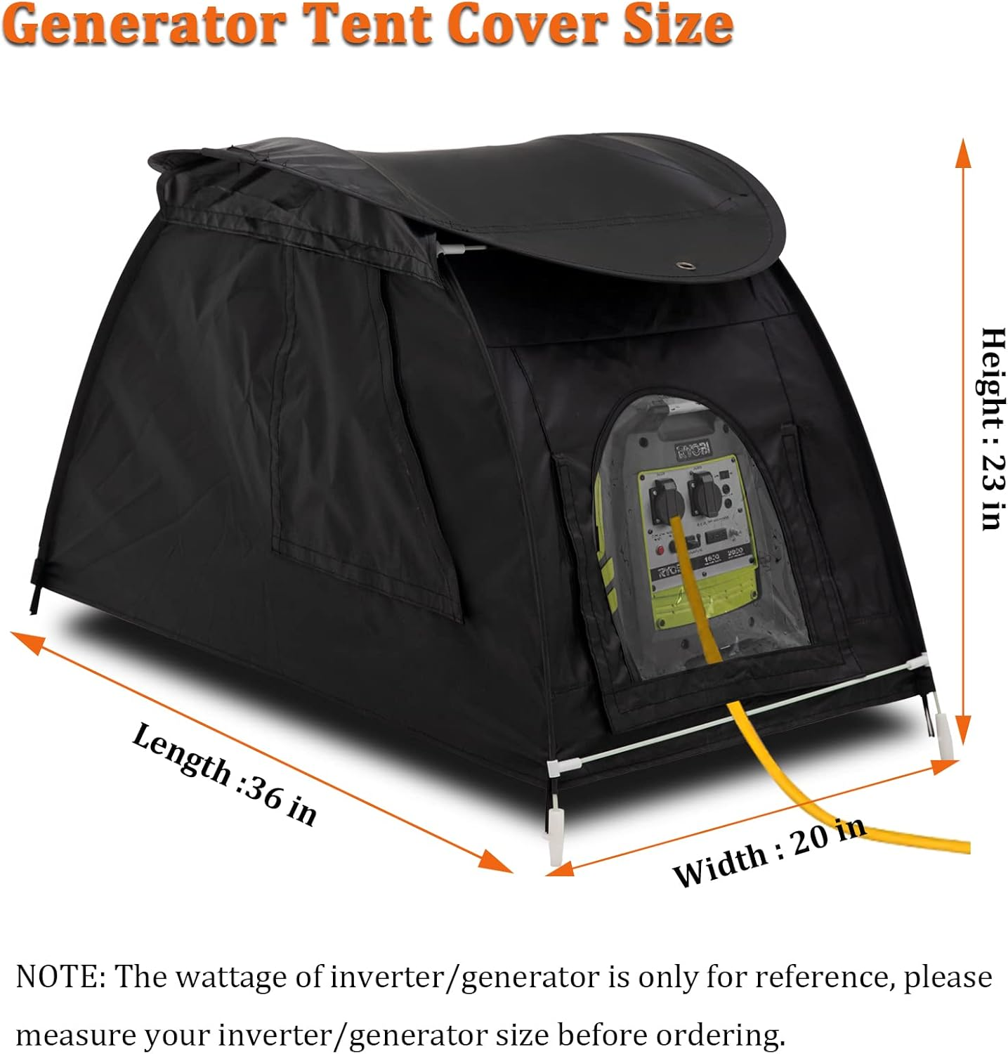 Coverify Generator Cover While Running, Portable Waterproof Generator Storage Cover，All-Weather Protection Generator Tent Cover for Most Universal 1000-5500 Watt Inverter Generator (36*20*23In, Black) image number 2
