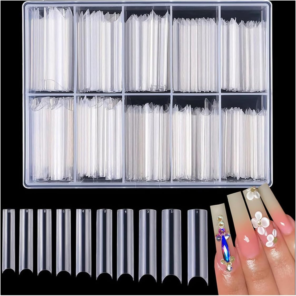 200 Pcs Clear Nail Tips Long Straight Square Nail Tips for Nail Salons and DIY Nail Salon (Clear, 1Pc) image number 1