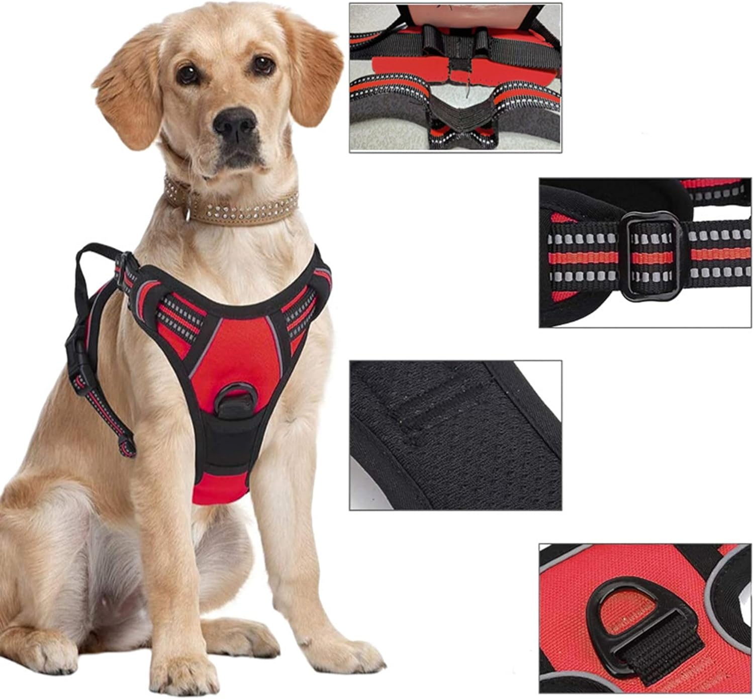 No-Pull Dog Harness Vest Adjustable Outdoor Front Mesh Red image number 2