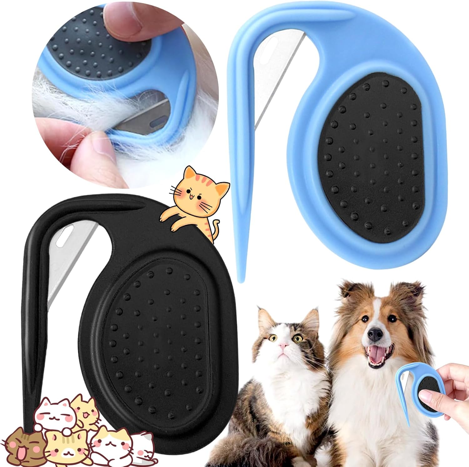 Pack of 2 Cat Dematting Knives, Knot Comb Hair Removal Tool, Pet Knotting Comb, Dematting Knife Cat with Steel Blade, Grooming Cat, for Removing Matted and Loose Hair image number 4