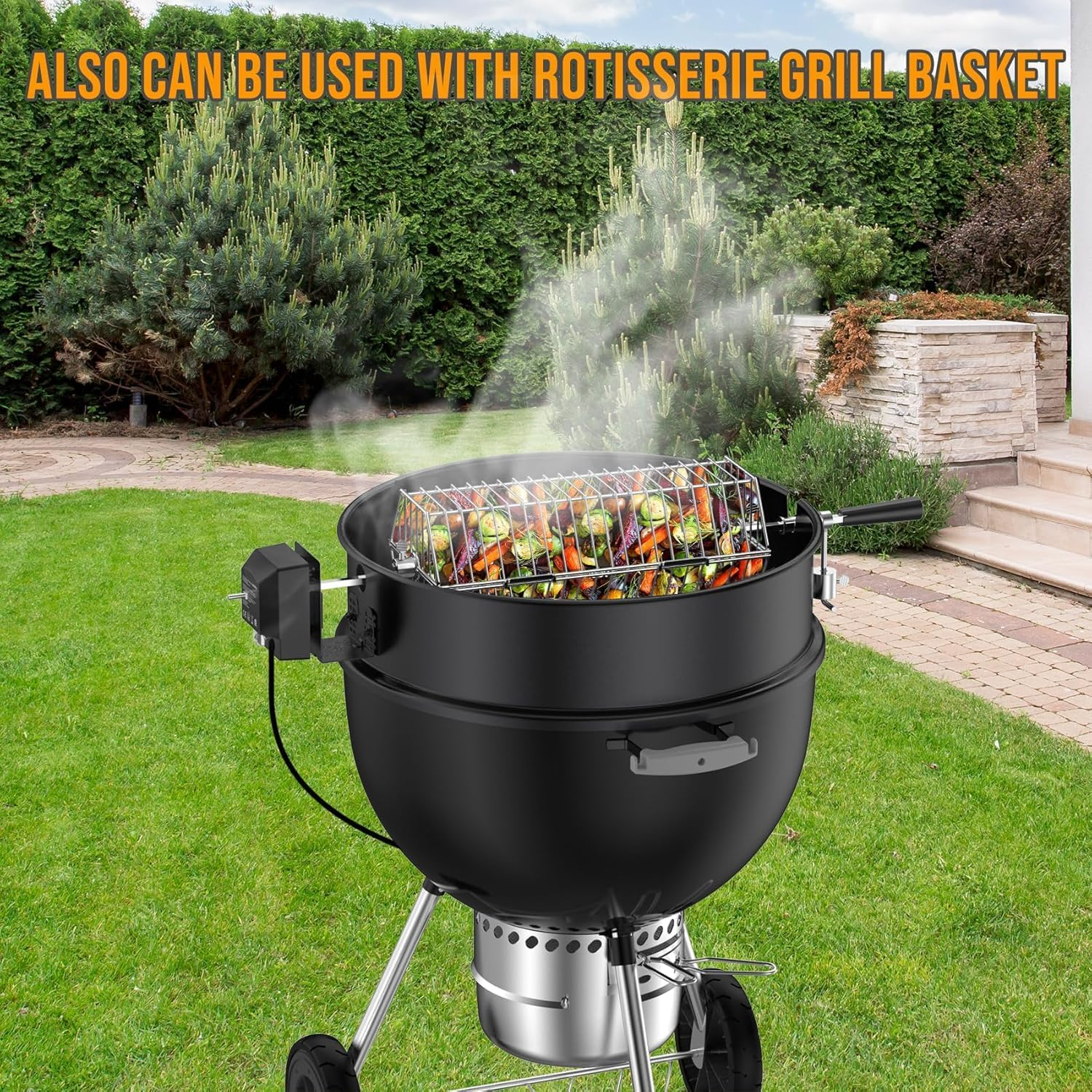 Charkettle Rotisserie Ring Kit for Weber 22-Inch Kettle Charcoal and Other Similar Size Grills, Black Coated Steel BBQ Grill Rotisserie Kit Replacement for Weber 2290 image number 5