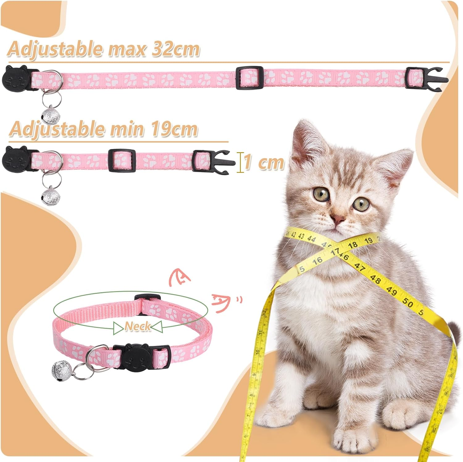 Bigqin 6 Pack Cat Collars with Bells, Adjustable Breakaway Cat Collars, Reflective Cat Collars for Girl Cats Male Cats Pet Supplies, 6 Colors image number 1
