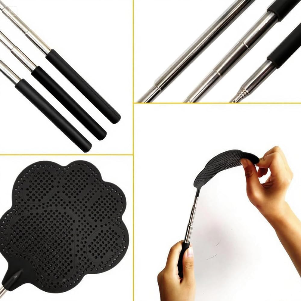 Telescopic Fly Swatter,Durable Stainless Steel Handle,Heavy Duty Black Bug Zapper Racket, Upgraded Plastic Fly Swatter Set for Indoor Outdoor Home Hiking Camping Garden (1) image number 5