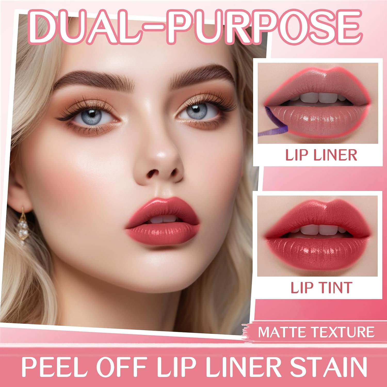 Lip Stain, Lip Liner Stay with Tweezer, Peel off Lip Liner Tattoo- Long Lasting, Waterproof & Transfer Proof Lip Tint with Matte Finish, Highly Pigmented Color (Cool Rose) image number 2