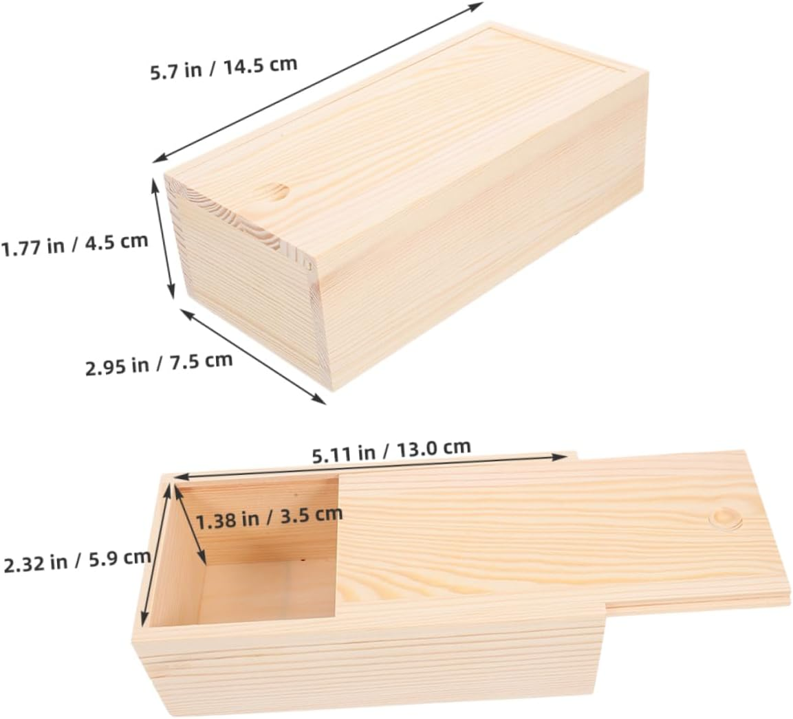 UTHCLO 2Pcs Solid Pine Wood Storage Box Wooden Slide Lid Boxes for Needle DIY Project Storage image number 5