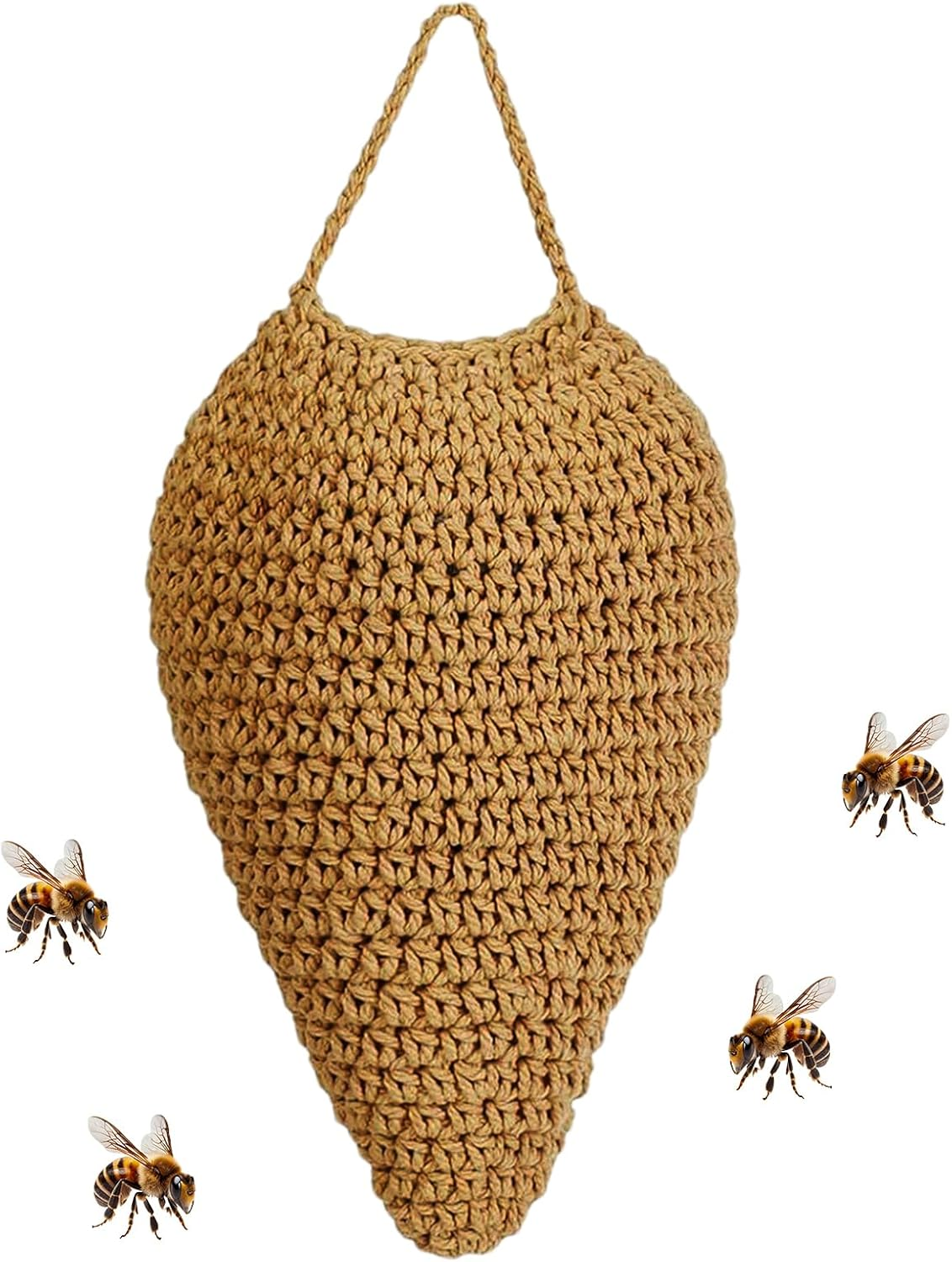 Crochet Wasp Nest Decoy, Fake Bee Hive, Faux Hangable Deter Decoration, Artificial Hive for Outdoor Patio Eaves Garden Orchard