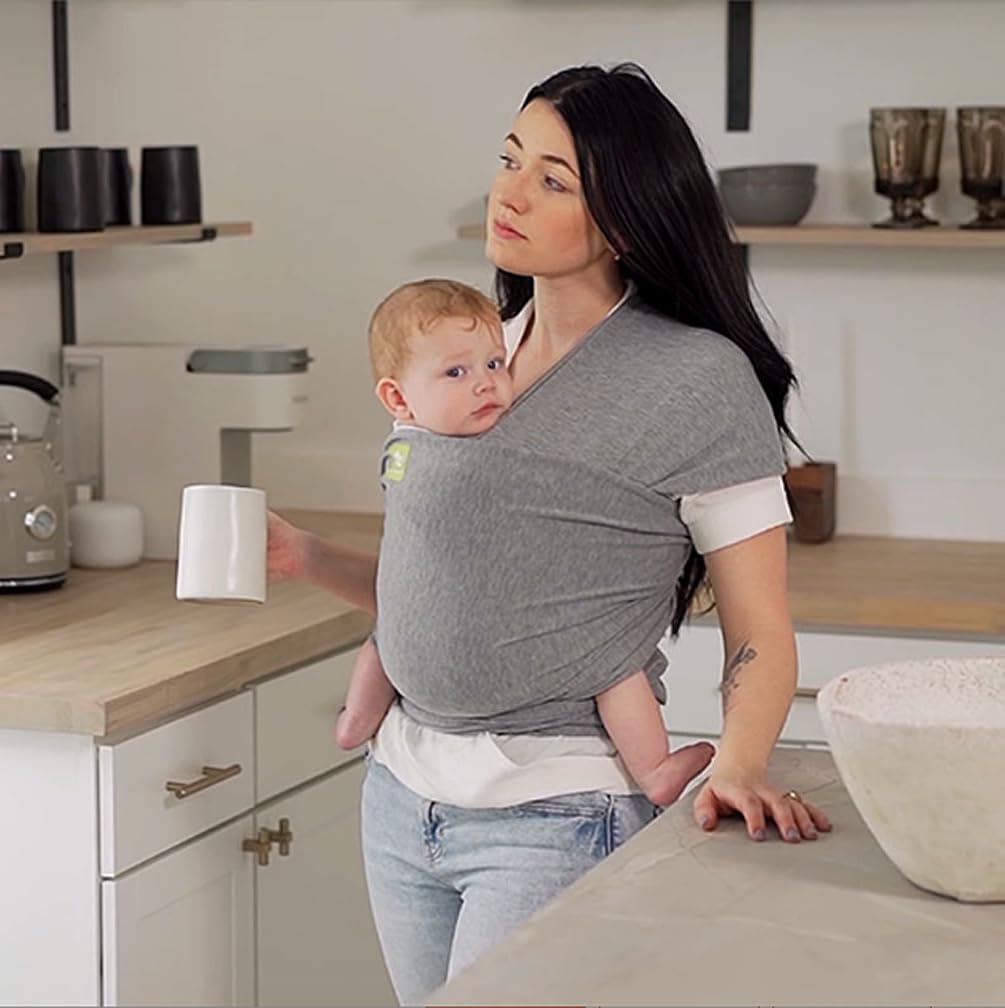 Grey Baby Wrap Carrier - Breathable Baby Sling, Lightweight Front Hugging Style Baby Carrier Hands Free Baby Carrier Both Shoulders Sling Toddler Carriers for Newborn Includes Storage Bag