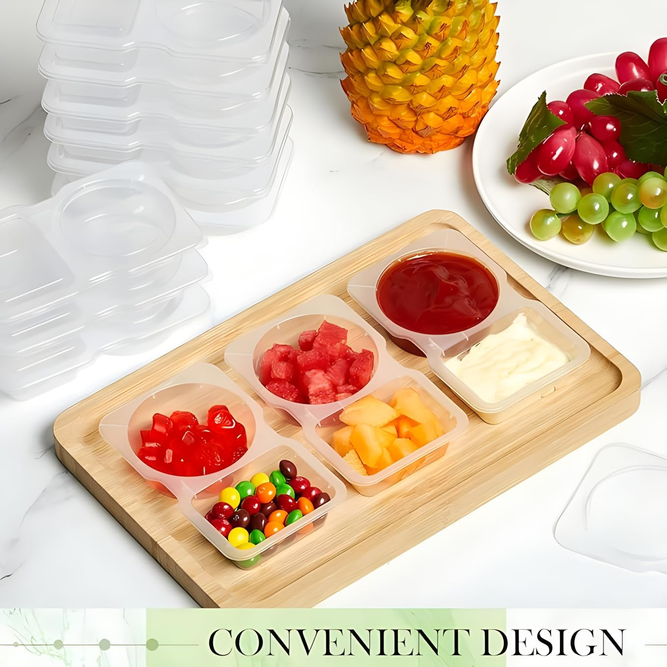 Double Compartment Condiment Container with Lids, 2 Compartment Sauce Containers Clear Plastic Snack Containers for Travel for Sauce, Salad Dressing, Travel Snack, 60Pcs. image number 6