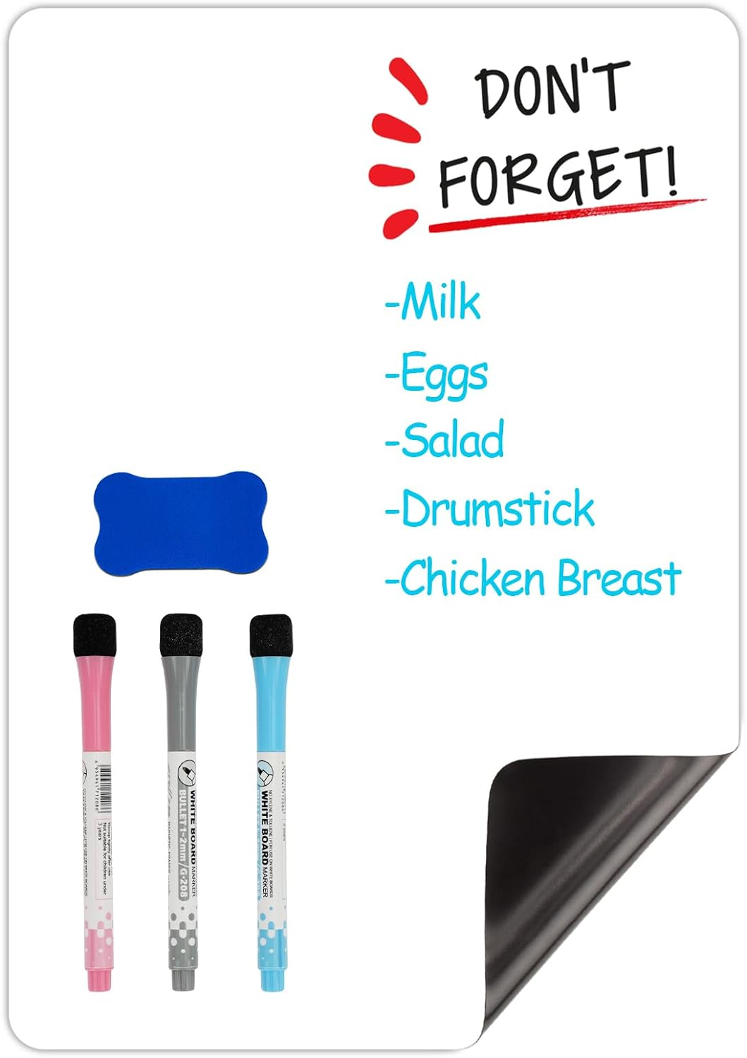 12X8 Inch Magnetic Dry Erase Whiteboard Sheet for Fridge,Dry Erase Board,3 Whiteboard Pens(Red Black Blue 1 Eraser,Magnetic Soft White Board for Home, Office, School (A4 1Pcs, White) image number 3