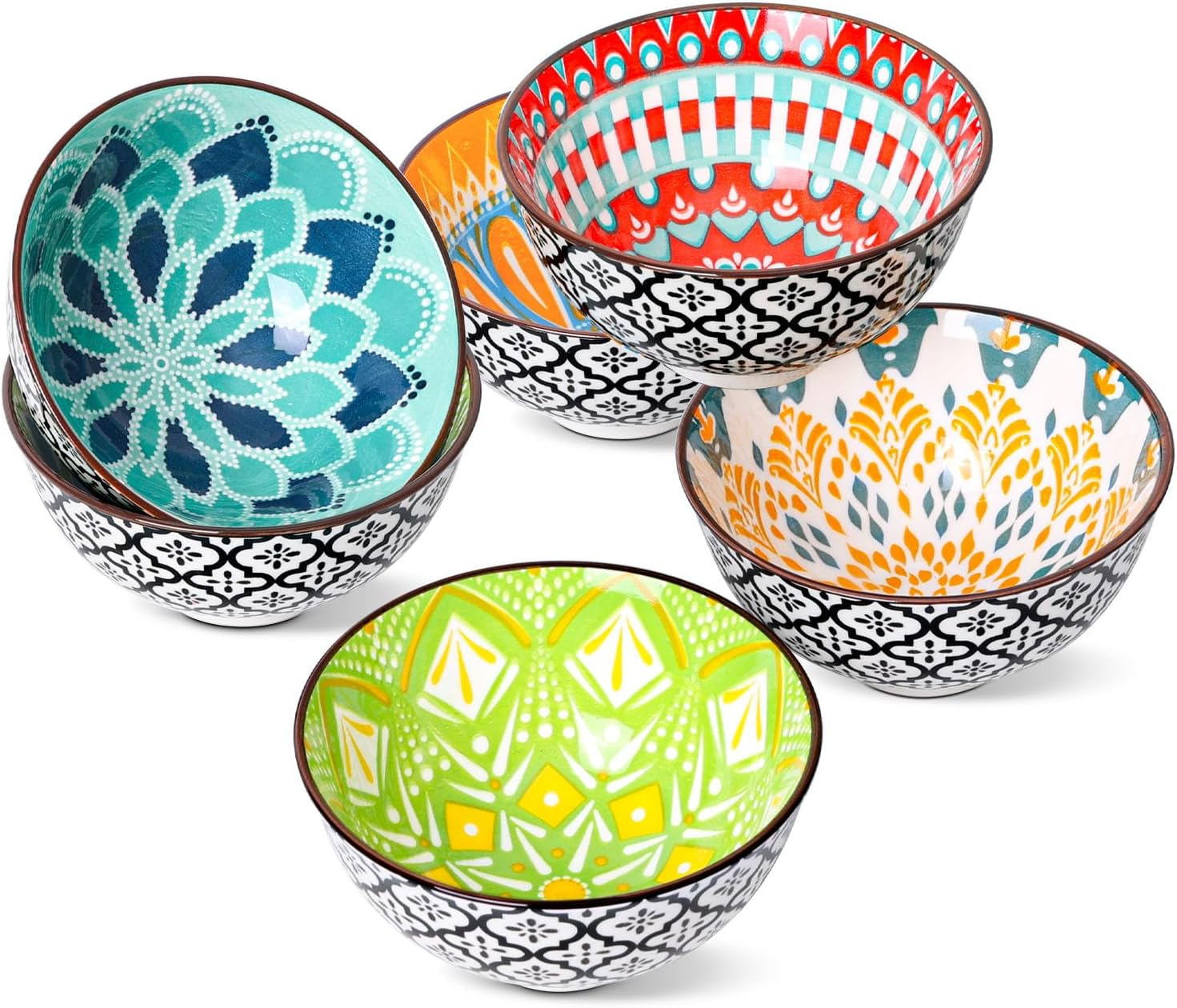 10 OZ Ceramic Bowls Set of 6, 4.5 Inch Cereal Bowl Soup Bowls Dipping Bowls for Salad Pasta Kitchen Multicolor image number 6