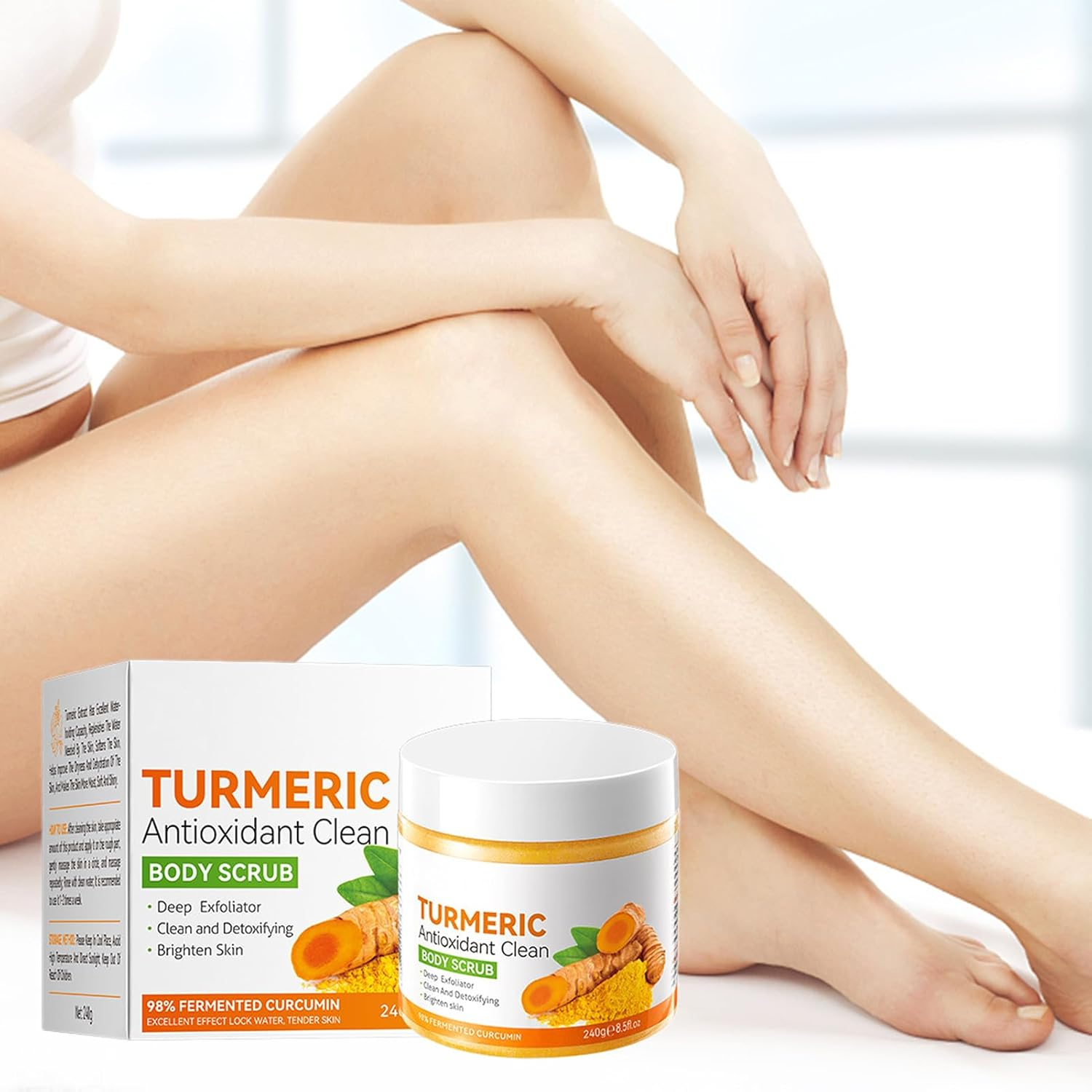 Turmeric Brightening Scrub - Hydrating Brightening Scrub - Body Scrubs for All Skin Types, Turmeric Lightening Scrub, Cleanses Skin, Evens Tone, 240G Helves