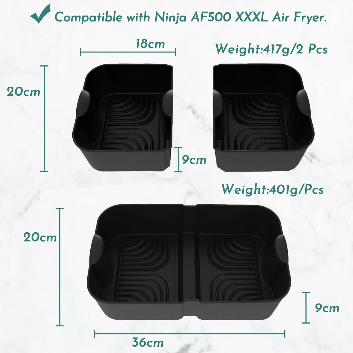 Marakruki 3Pcs Silicone Air Fryer Liners for Ninja AF500 XXXL, Reusable 10.4L Flexdrawer, 2 Pcs for Dual 5.2L Baskets + 1 Pcs for 10.4L Megazone Basket image number 5