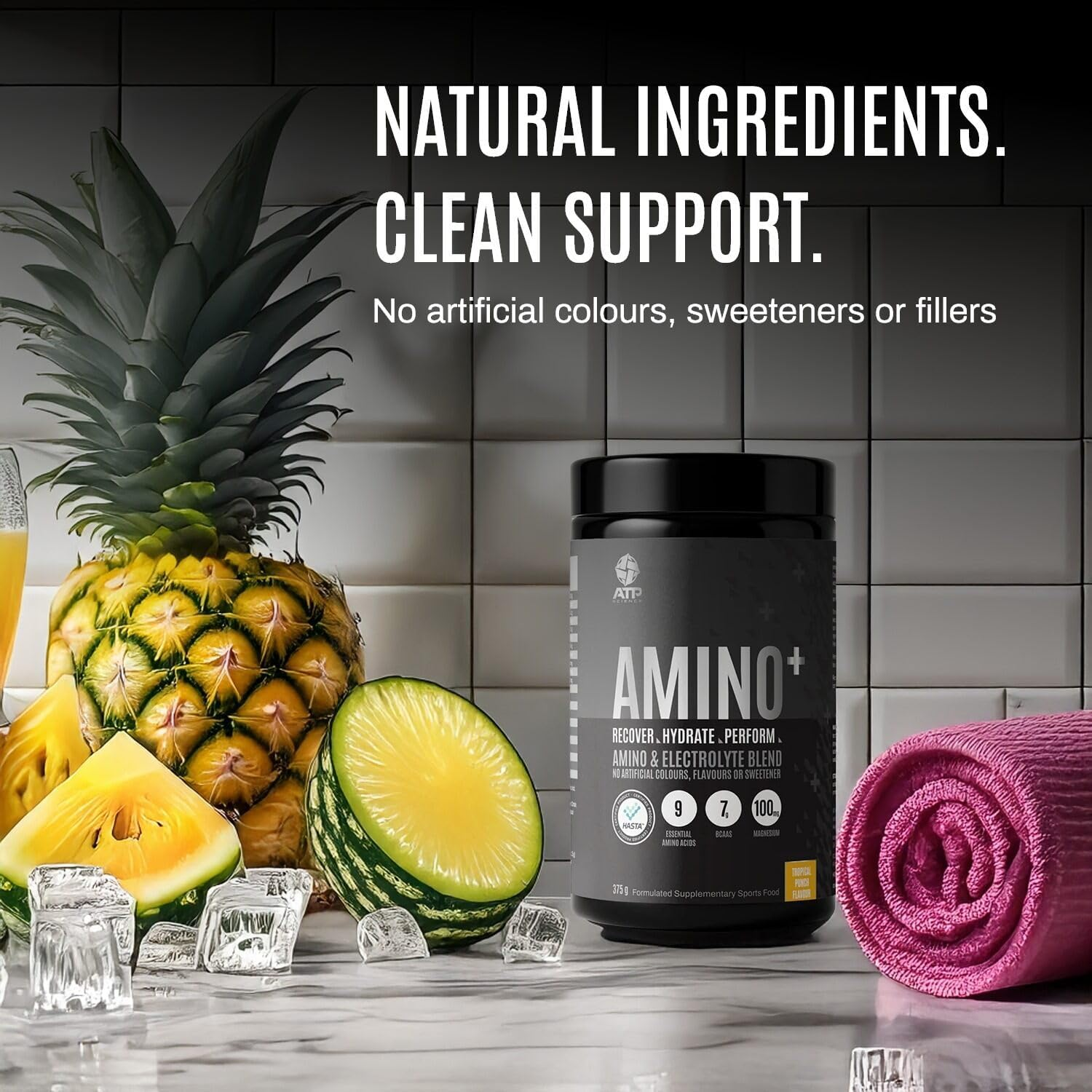 ATP Science Amino Plus, Essential Amino Acids, Electrolytes & BCAA Blend, Formulated for Active Lifestyles & Hydration Support, Tropical Punch Flavour, 375G image number 5