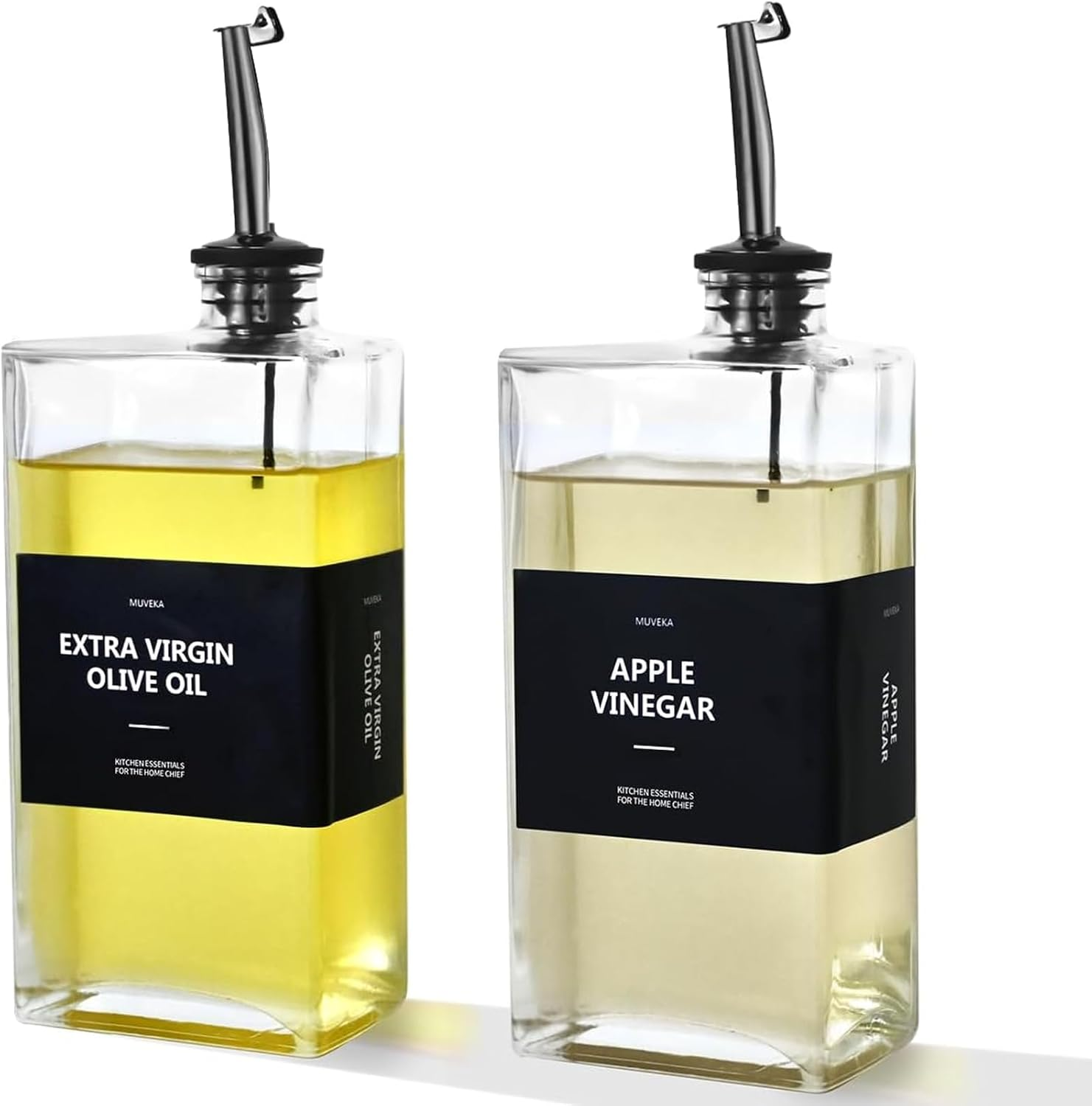 Olive Oil Dispenser Bottle for Kitchen, 16.9 Oz/ 500 Ml Cooking Oil Dispenser, Oil and Vinegar Dispenser Bottle Set, Glass Oil Container,Coffee Syrup Dispenser (Balck, Set of 2) image number 1