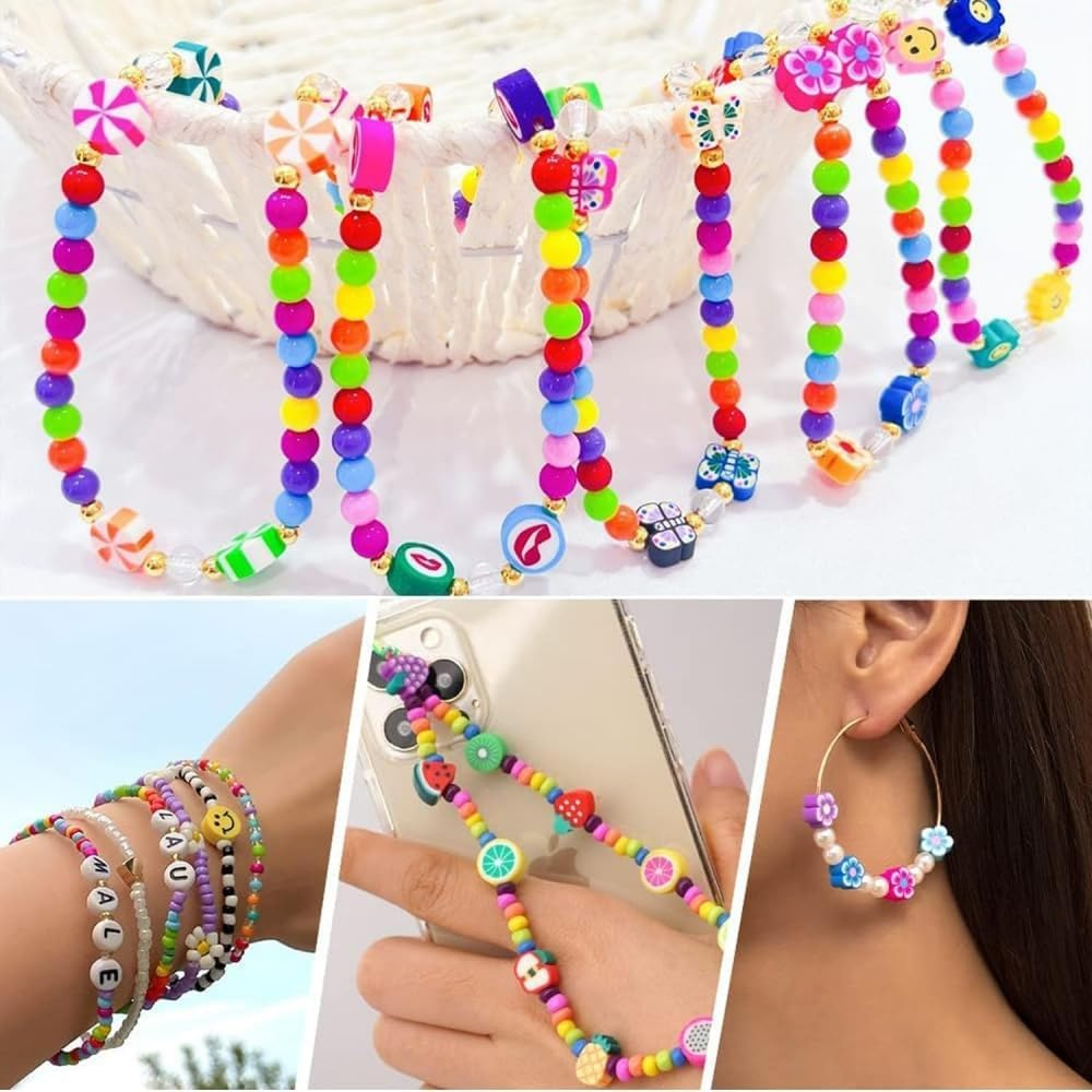 1000PCS Craft Beads Set, Colourful Polymer Beads with String, DIY Jewellery Making Kit image number 5