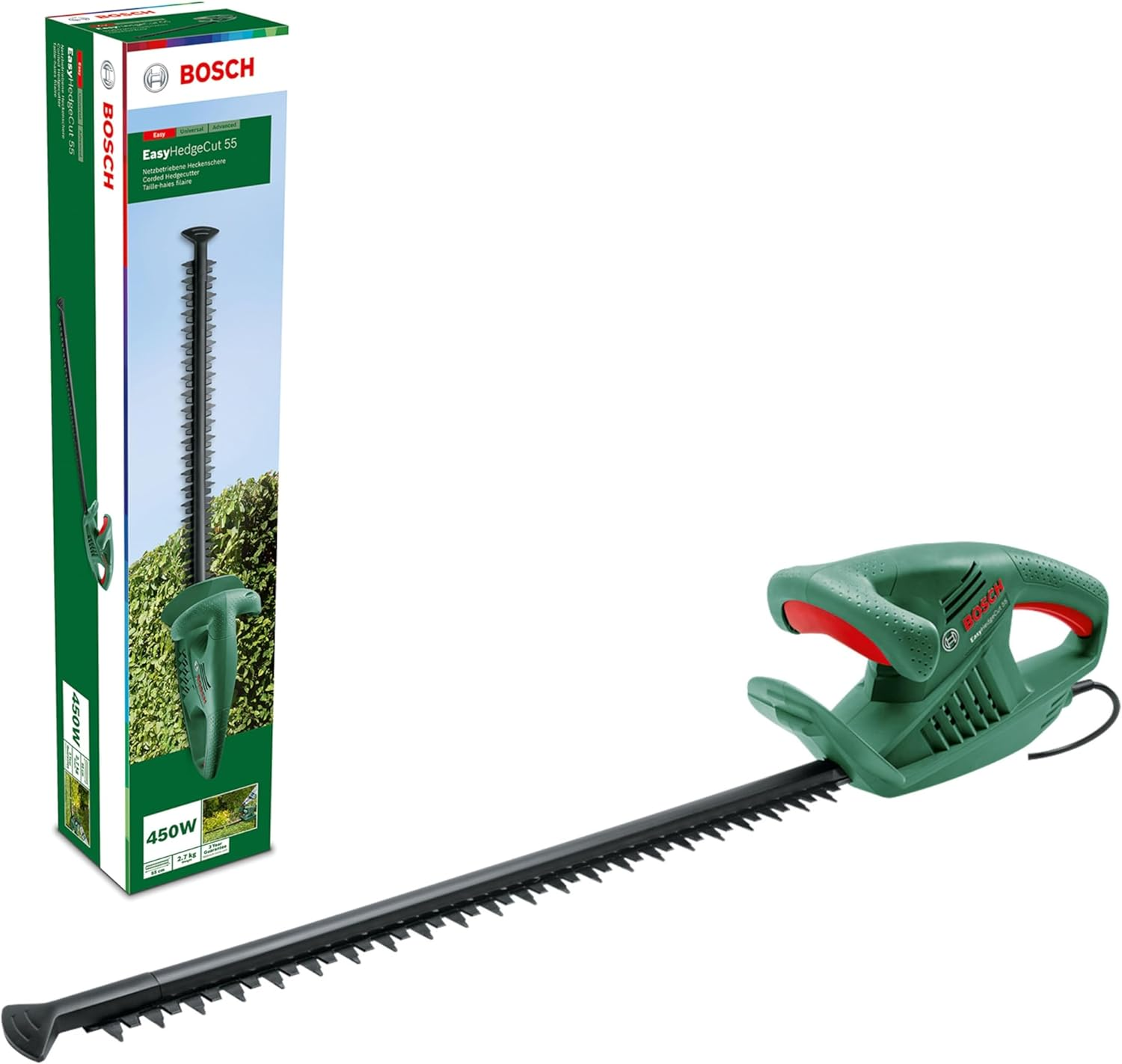 Bosch Home & Garden 450W Corded Electric Garden Hedge Trimmer, 550 Mm Blade (Easyhedgecut 55). Made in Europe image number 2