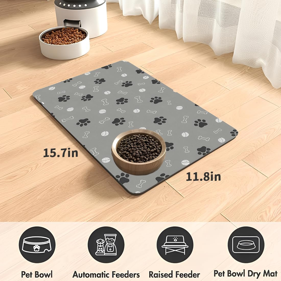 Bowl Mat Dog Non-Slip Feeding Mat Cats Personalised Mat Pets Quick Drying Easy Clean Bowl Mat for Pets Cats Dogs (Grey, 30 X 40 Cm) image number 2