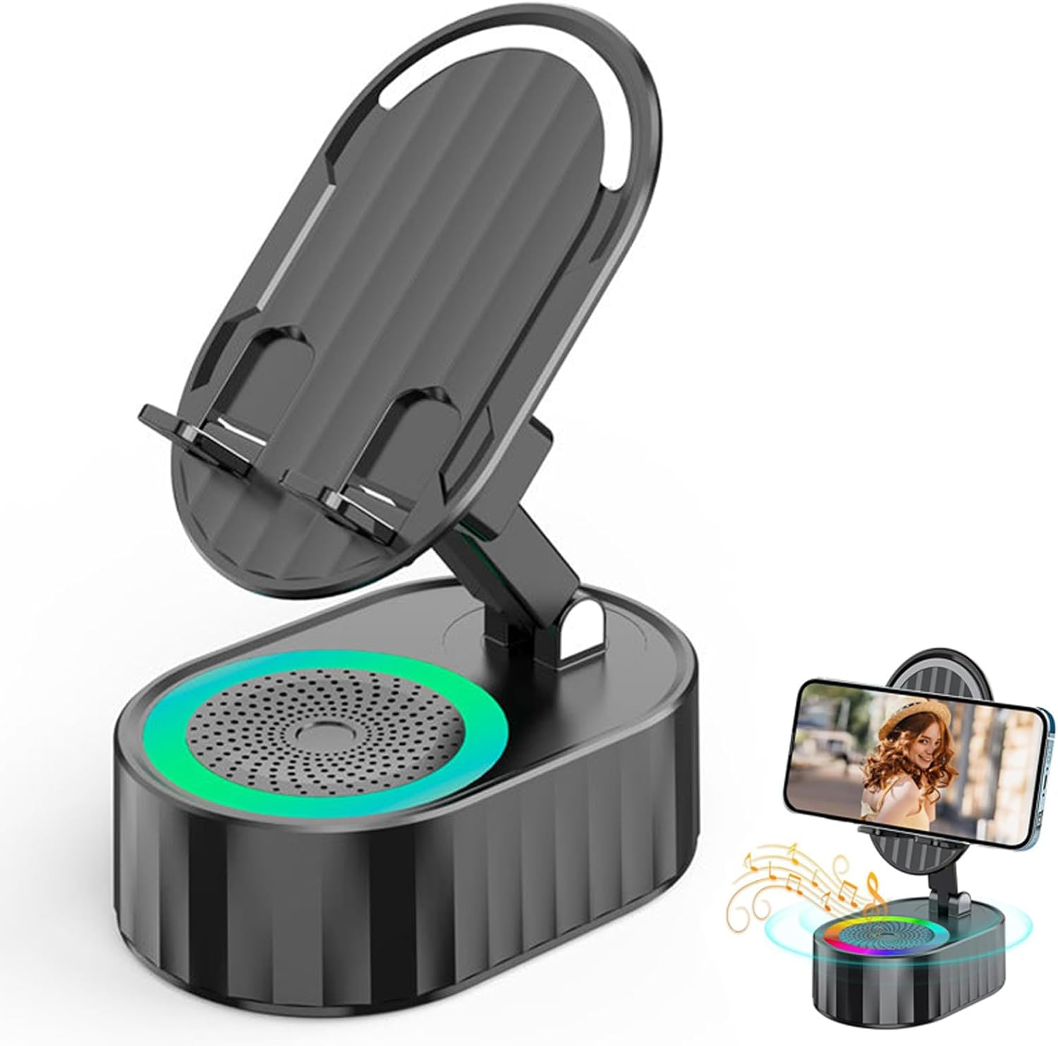 Wireless Induction Audio Bluetooth Speaker 5-In-1 Phone Holder, Wireless Induction Bluetooth Speaker with Mobile Phone Holder, 300&deg; Rotatable & Foldable Tablet Stand for Home Office (White)