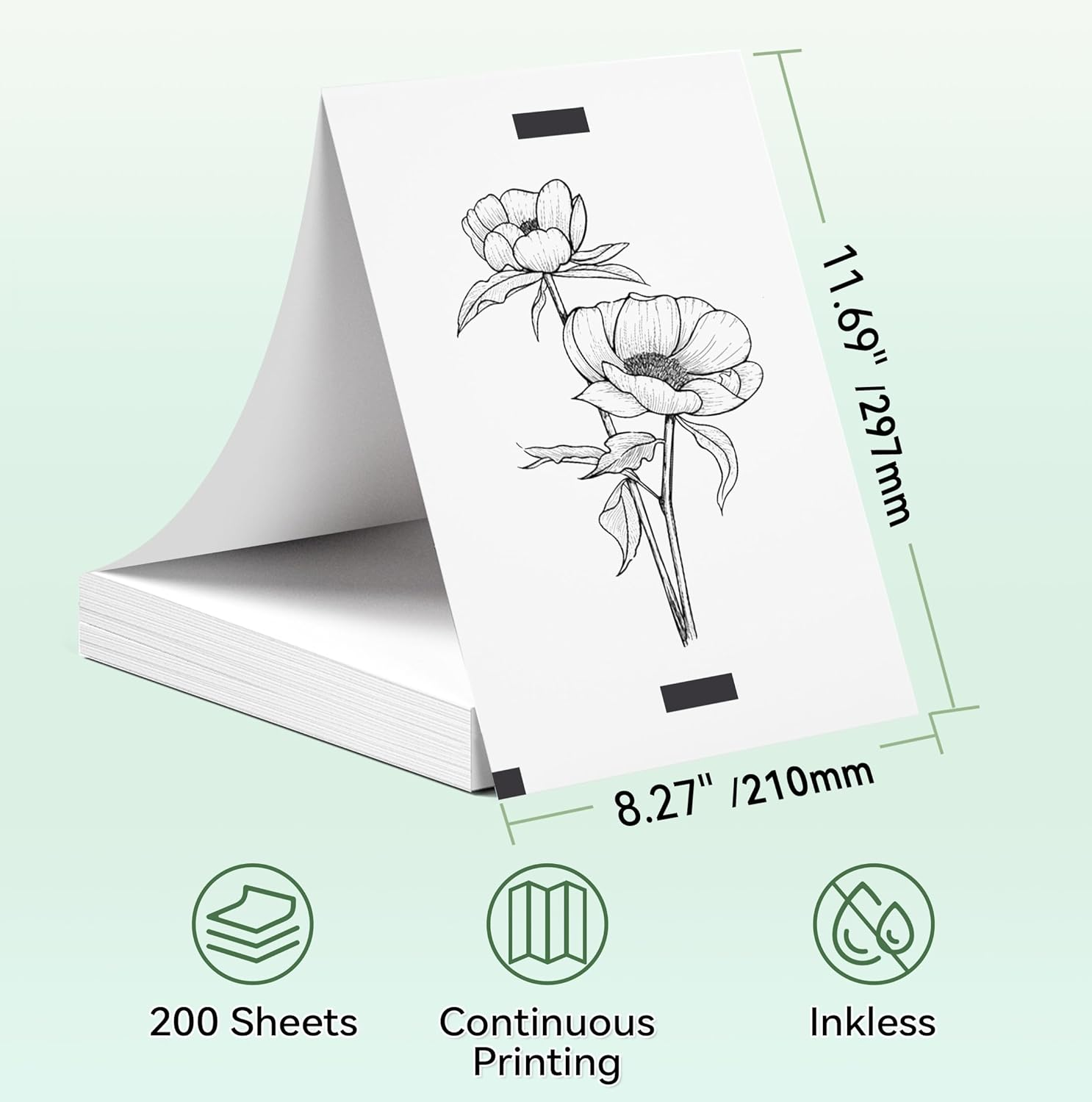 100 Sheets Phomemo Thermal Paper, A4 Fold Paper, Advance Thermal Printing, Compatible with M08F M832 M833 M835 M834 Portable Printer