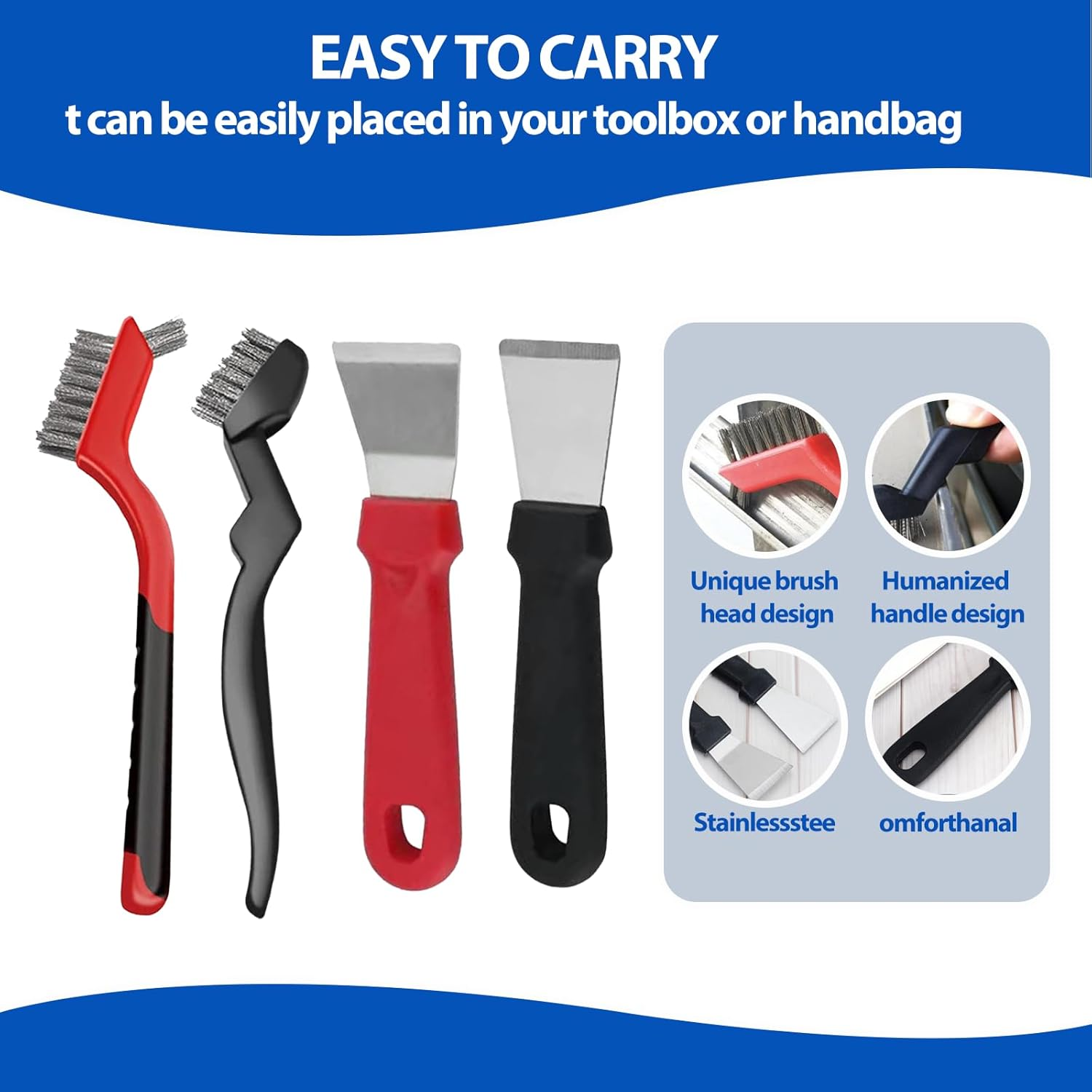 Wire Brush Set 8-Piece - Stainless Steel Wire Metal Brushes Cleaning Kit with Brass,Nylon & Steel Brushesand Scraper for Rust And,Paint & Welding Slag Removal and Cleaning Tough in Tight Corners Dirt image number 3