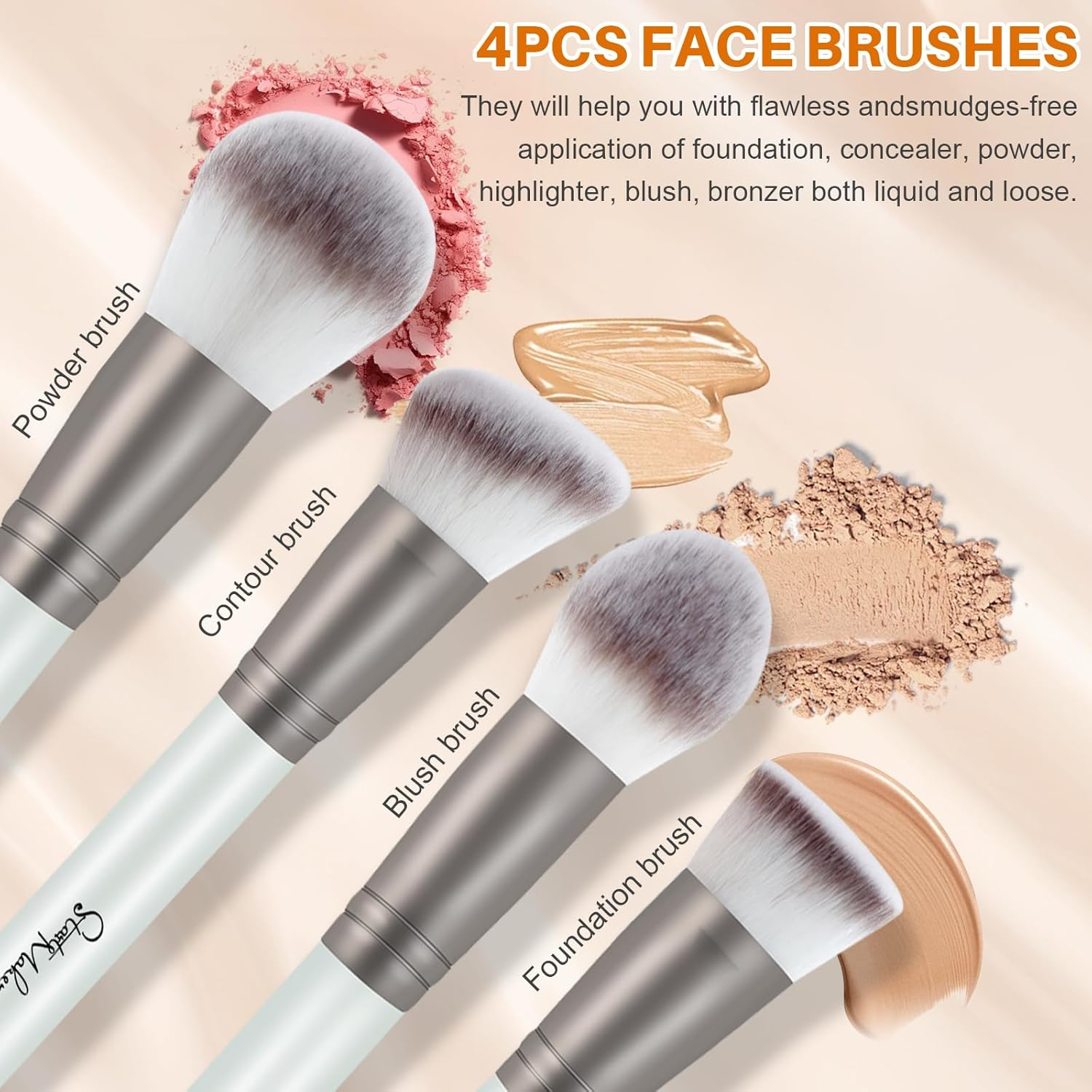 Start Makers Makeup Brushes 15Pcs Makeup Brush Set with Premium Foundation Brush Powder Concealer Eyeshadow Blush Make up Brushes Kit Includes 2 Blender Sponges and Mirror Gray, Blue image number 5