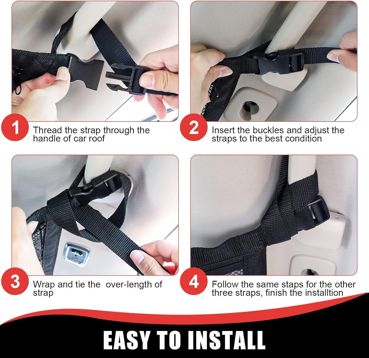 Car Ceiling Storage Net - 35.4" X 25.6" Upgraded Large Car Ceiling Cargo Net Pocket, Strengthen Load-Bearing Adjustable Double-Layer Mesh Car Roof Organizer for SUV Long Trip Camping(Black) image number 4