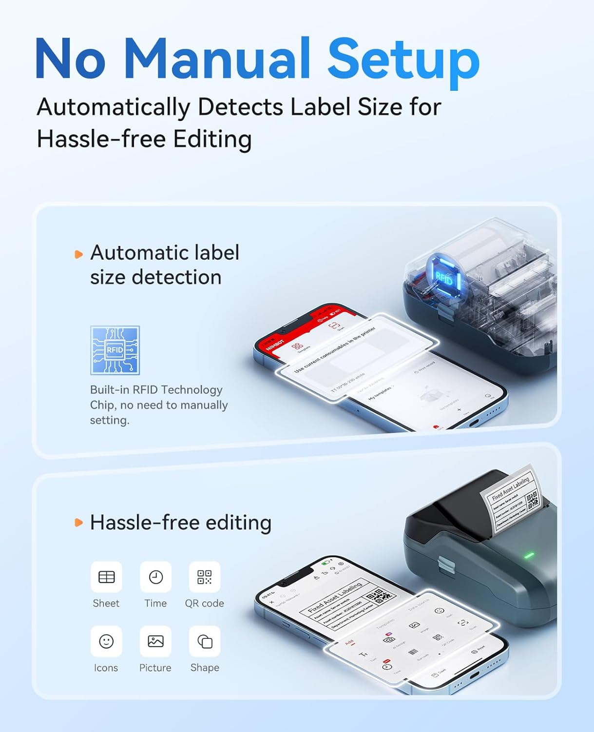 NIIMBOT B1 Label Maker, Portable Thermal Label Printer, Mini Label Maker Machine with Tape, Bluetooth Small Sticker Printer with Auto Identification, Labelling Machine for Office, Home, Business image number 2