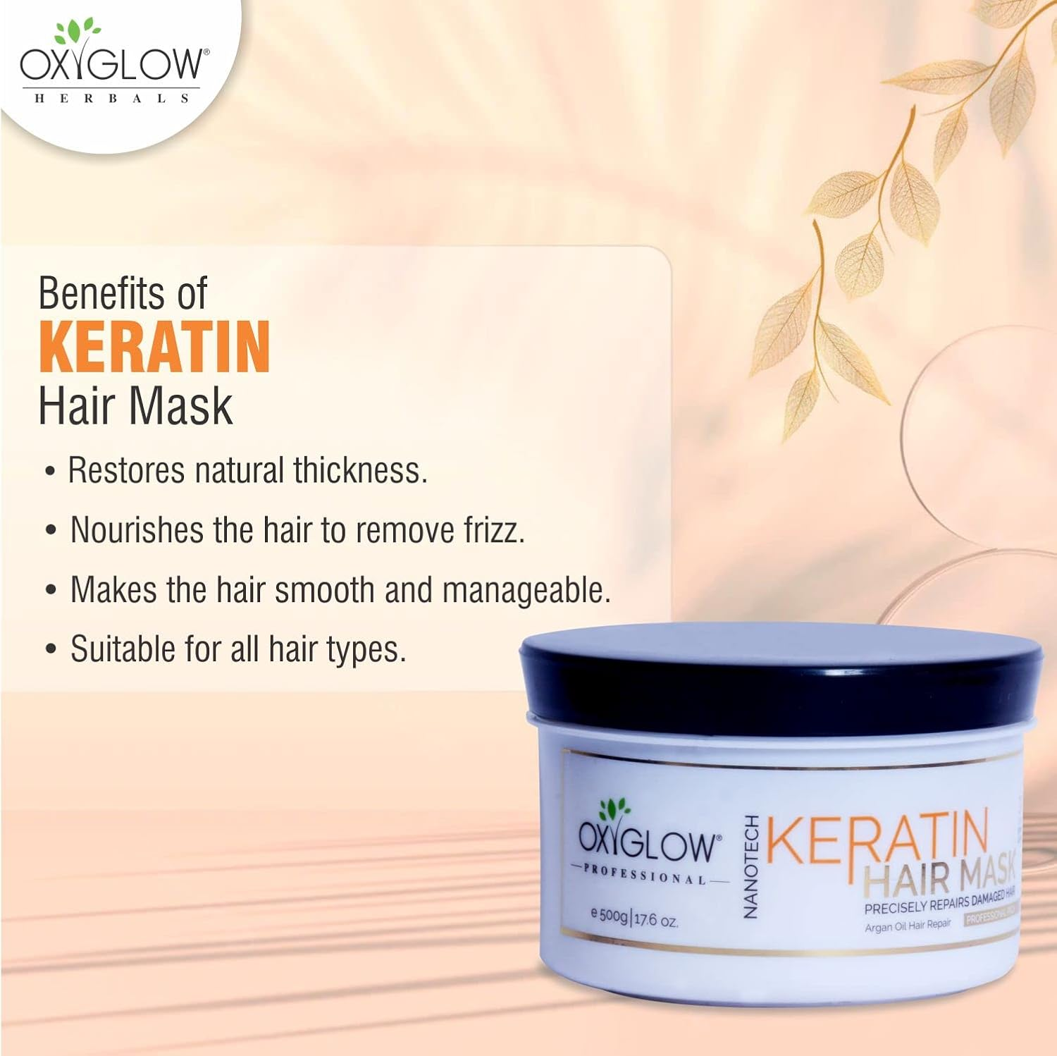 Oxyglow Keratin Hair Mask for Dry and Damaged Hair, 500 G image number 4