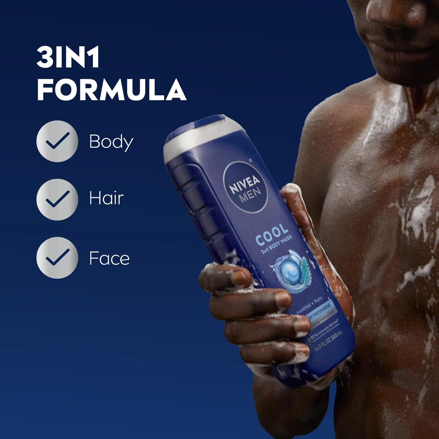 NIVEA Men Cool 3-In-1 Body Wash - Shower, Shampoo, and Refresh with Cooling Icy Menthol - 16.9 Fl. Oz. Bottle (Pack of 3) (Packaging May Vary) image number 6