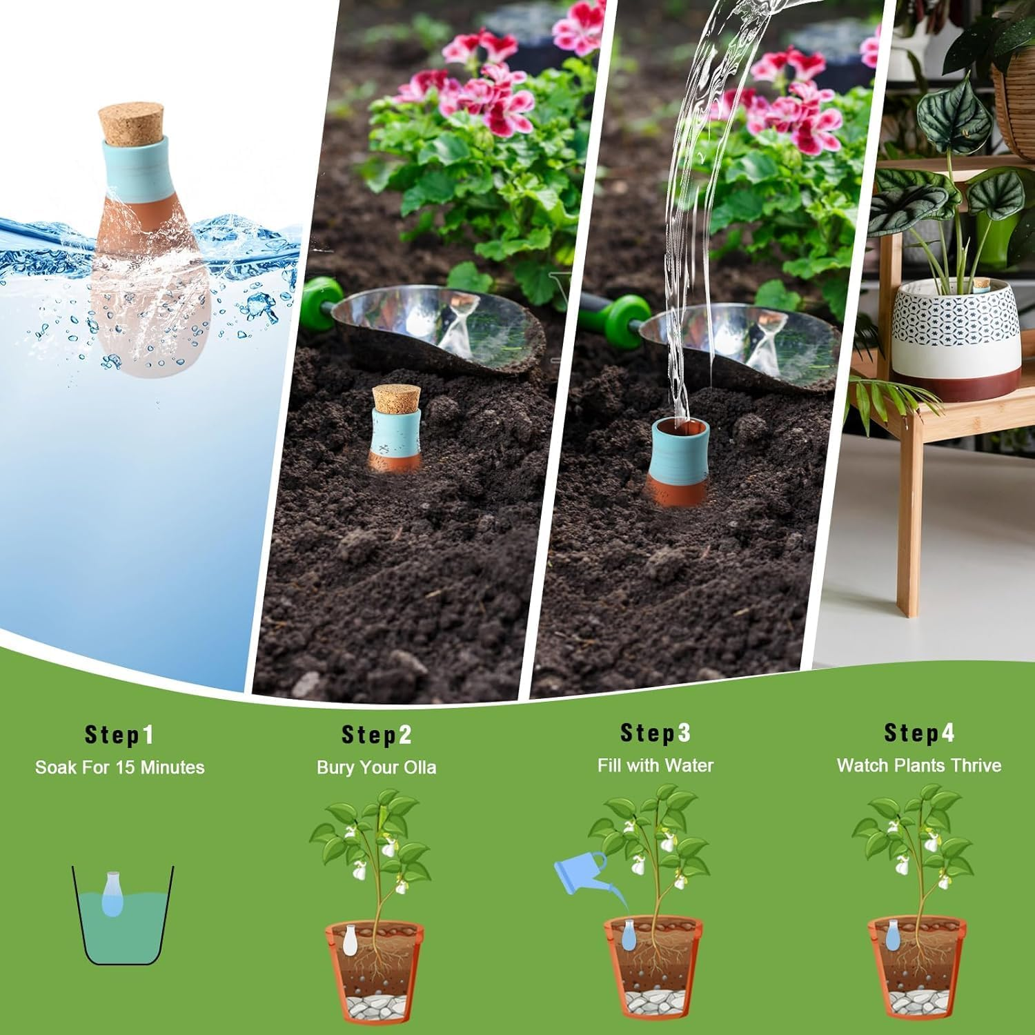Plant Watering Globes, 4 Pack Terracotta Pots Self Watering Pots, Slow Release Olla Watering Pots While Away - Self Watering Spikes for Indoor & Outdoor Plants with Easy Top Refill System image number 3